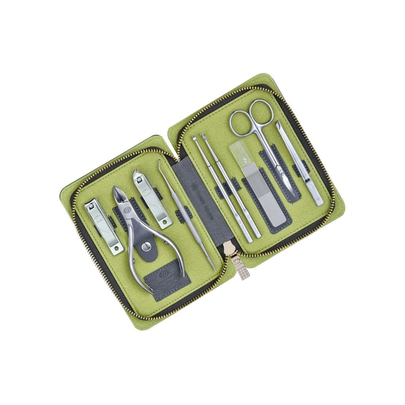 Professional Stainless Steel Manicure & Pedicure Set - 9-Piece Nail Care Kit with Green PU Leather Case for Travel, Home & Salon Use - Unisex Nail Clippers, Cuticle Tools & Beauty Accessories