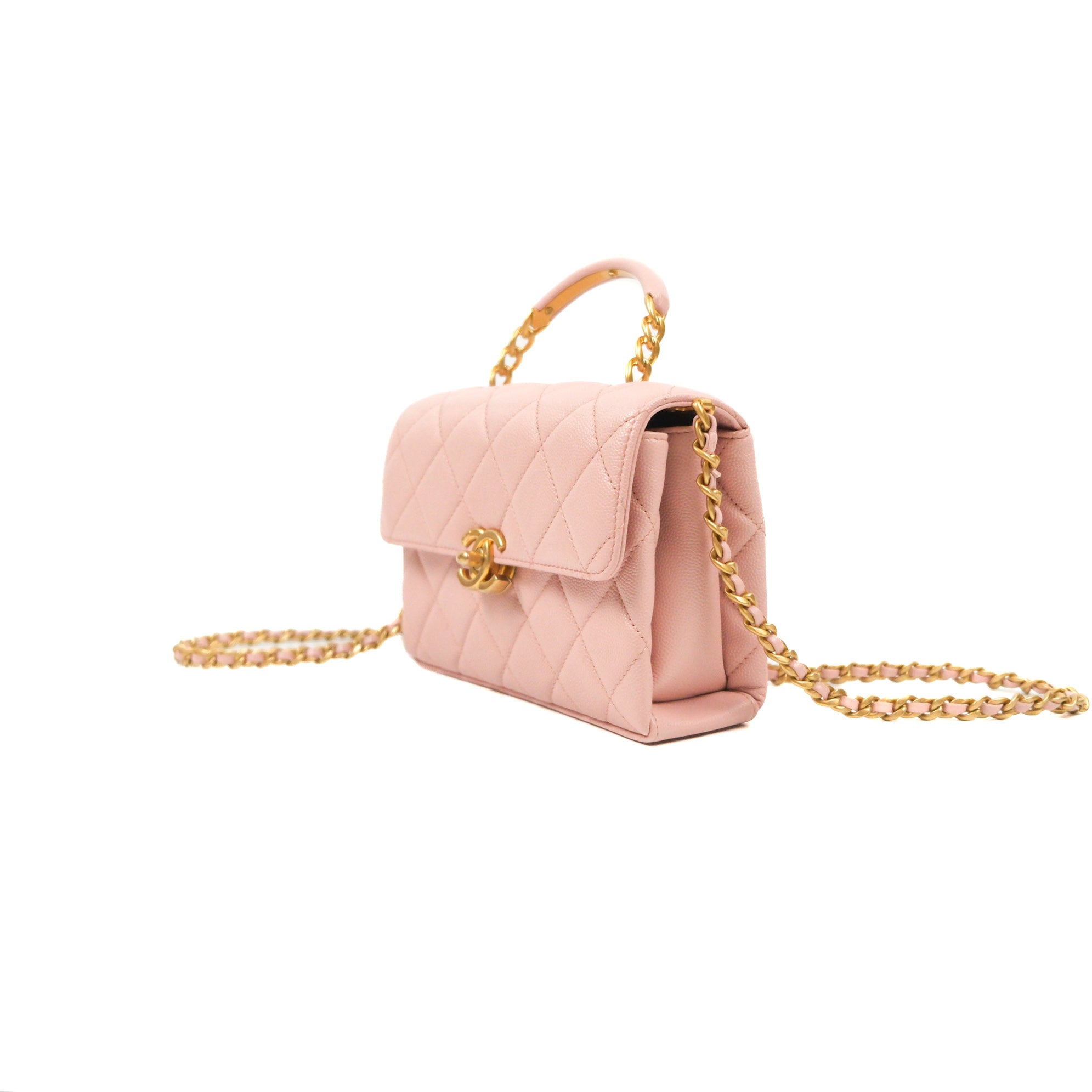 Chanel Carry Me Top Handle Flap Bag in Pink Caviar Leather with Aged Gold Hardware 23S Collection - Perfect for Date Nights, Parties & Special Occasions