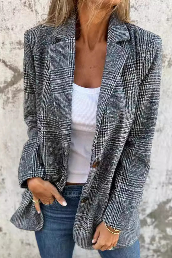 Stylish Retro Houndstooth Lapel Casual Blazer for Men - Vintage Checkered Pattern Jacket for Office, Party & Date Night Outfits