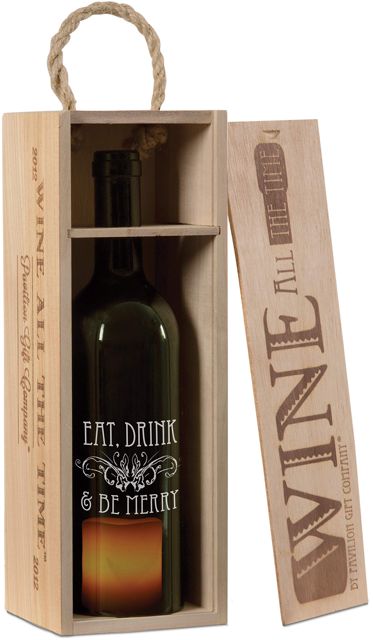 Pavilion Gift Company 11-Inch LED Wine Bottle Candle Holder - Perfect for Romantic Dinners, Wedding Centerpieces & Holiday Decor - Eat, Drink & Be Merry Gift