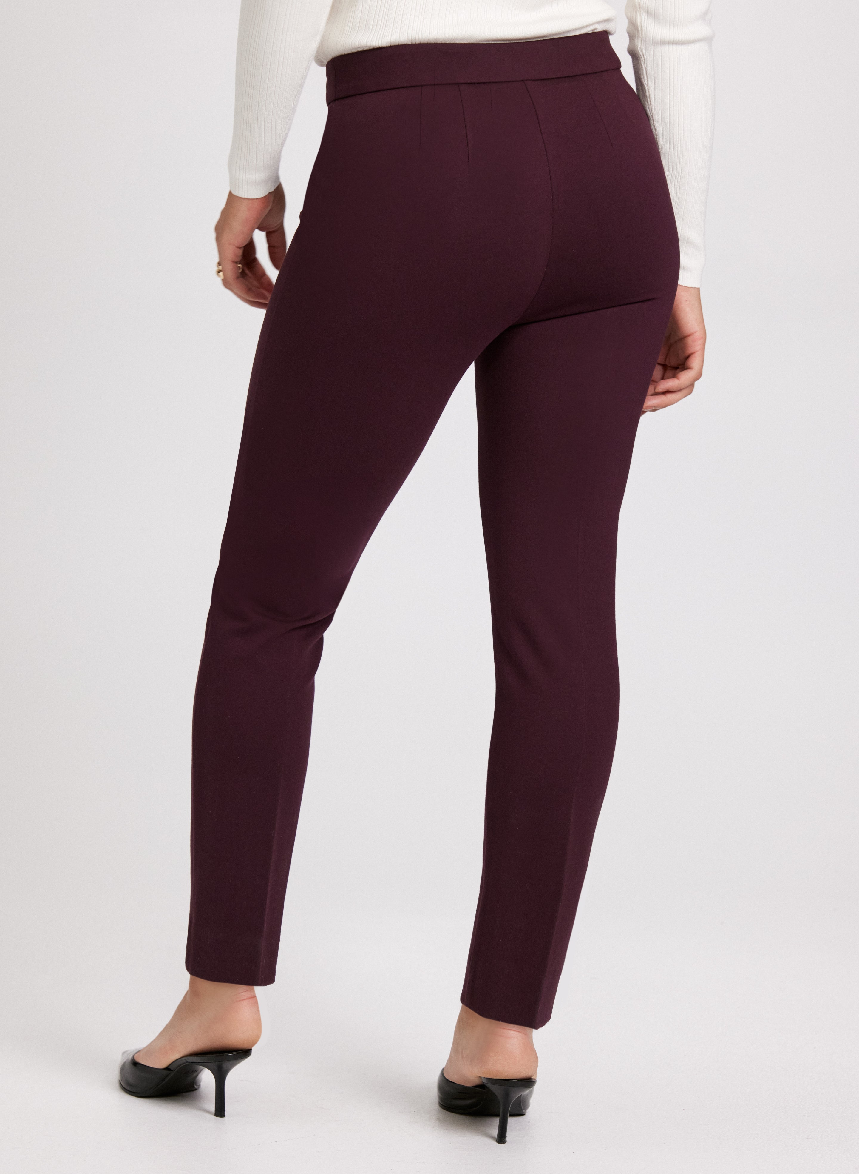 Emma Pintuck Detail Slim Leg Pants for Women - Comfortable Stretch Work Pants for Office & Business Casual Wear