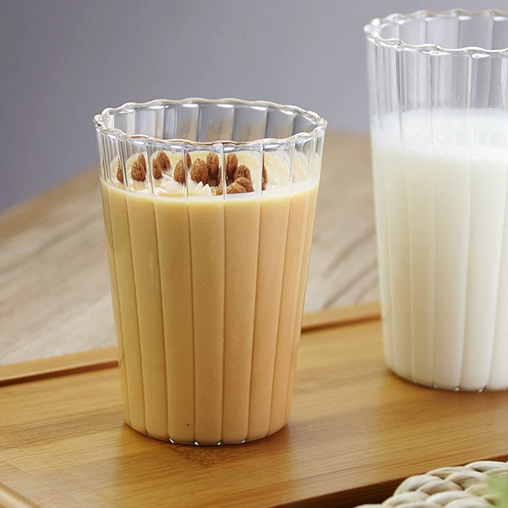 Elegant Wave Shaped Clear Crystal Glass Creamer Pitcher - Coffee Milk Creamer Jug with Embossed Stripe Design - Perfect for Serving Coffee, Milk, Tea, and Sauces in Kitchen, Dining Room, or Restaurant