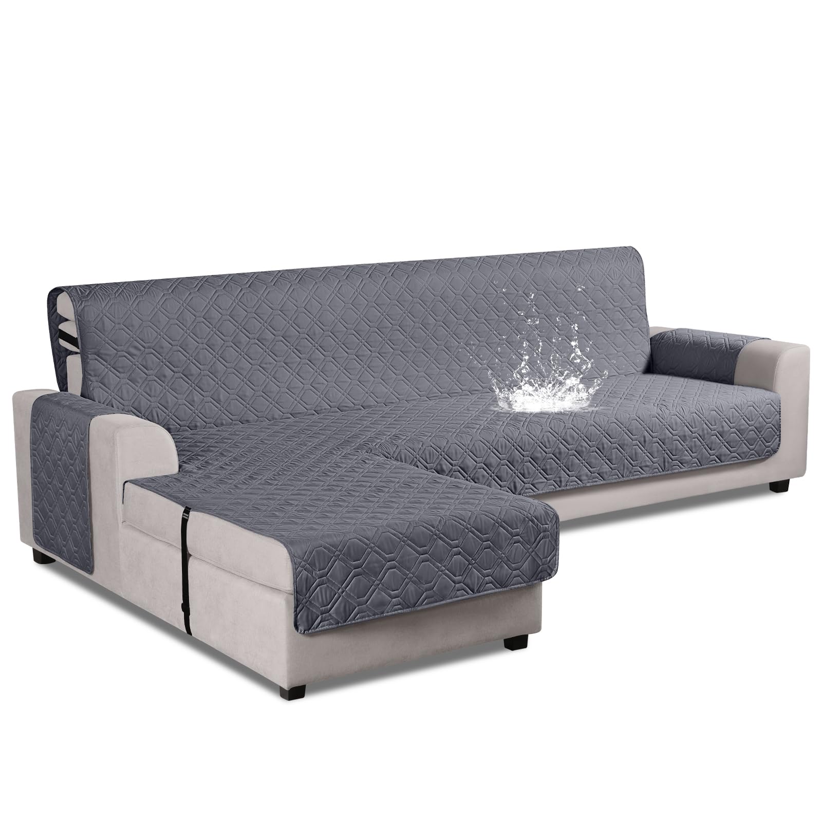 VANSOFY Upgraded L-Shaped Sectional Sofa Cover - 100% Waterproof, Reversible, Pet-Friendly Furniture Protector for Dogs & Cats (Large, Nature Gray) - Perfect for Living Room, Family Room & Home Theater