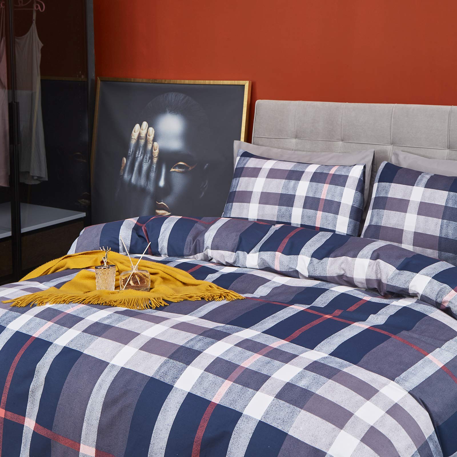Blue Plaid King Duvet Cover Set - Tartan Bedding for Men & Boys - Home Decor