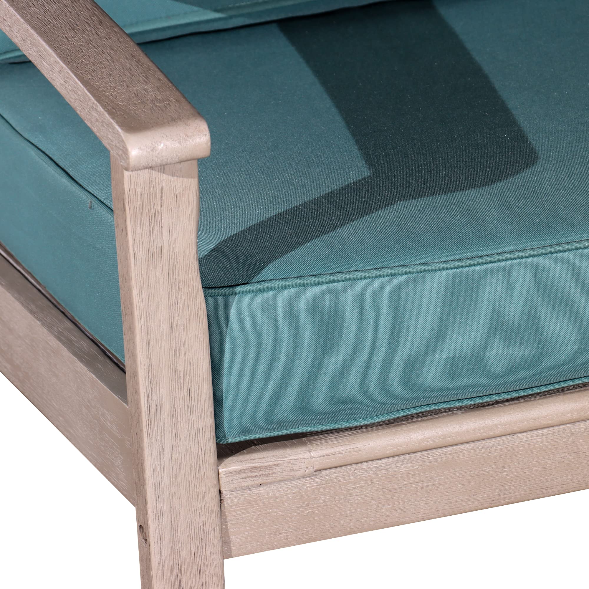 DTY Outdoor Living Longs Peak Deep Seat Eucalyptus Chair - Driftwood Gray Finish with Sage Cushions | Patio, Garden, Poolside & Backyard Relaxation Furniture