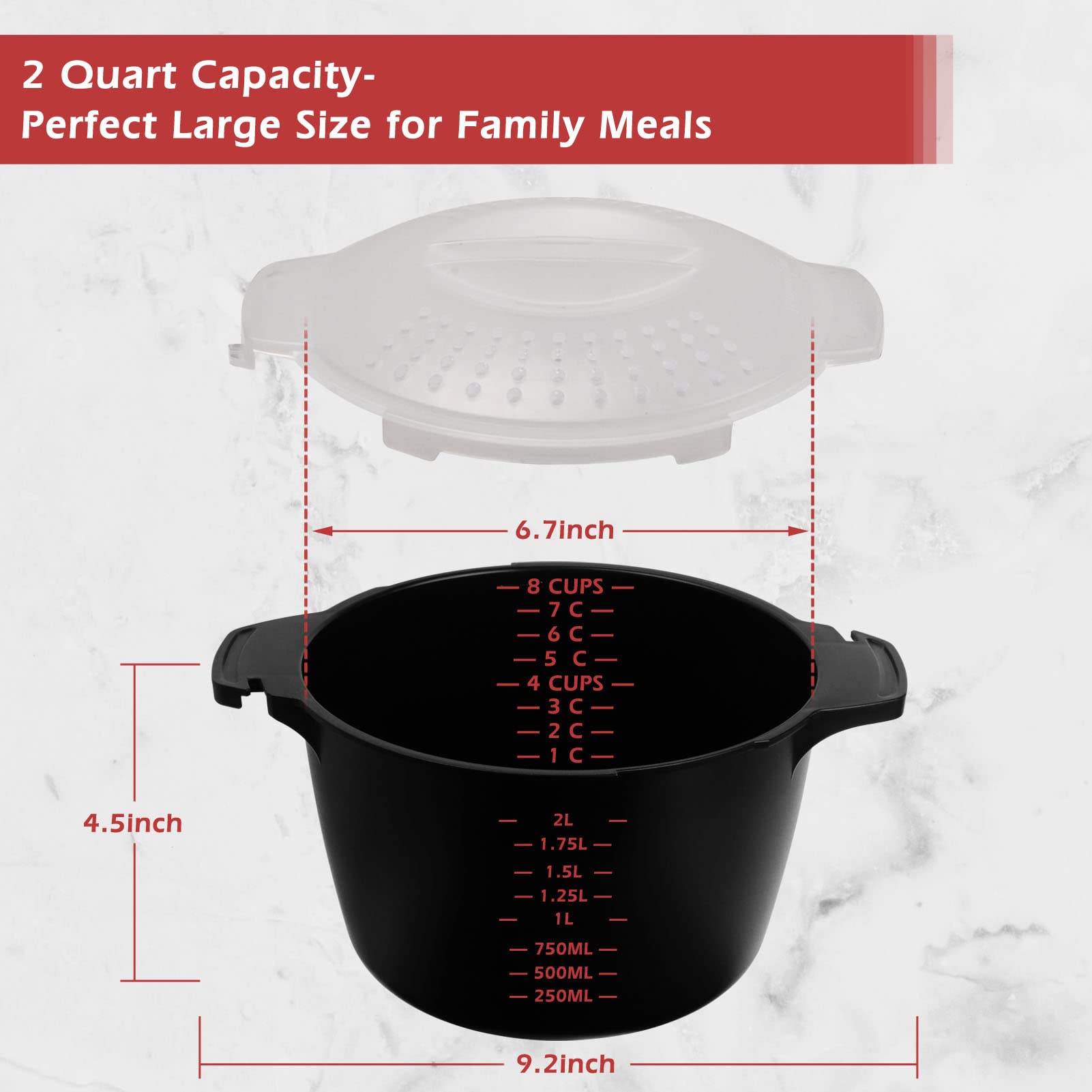 BPA Free 2 Quart Large Microwave Steamer - Professional Cookware for Vegetables, Rice & Meal Prep | Dishwasher Safe Microwave Cooker for Healthy Cooking