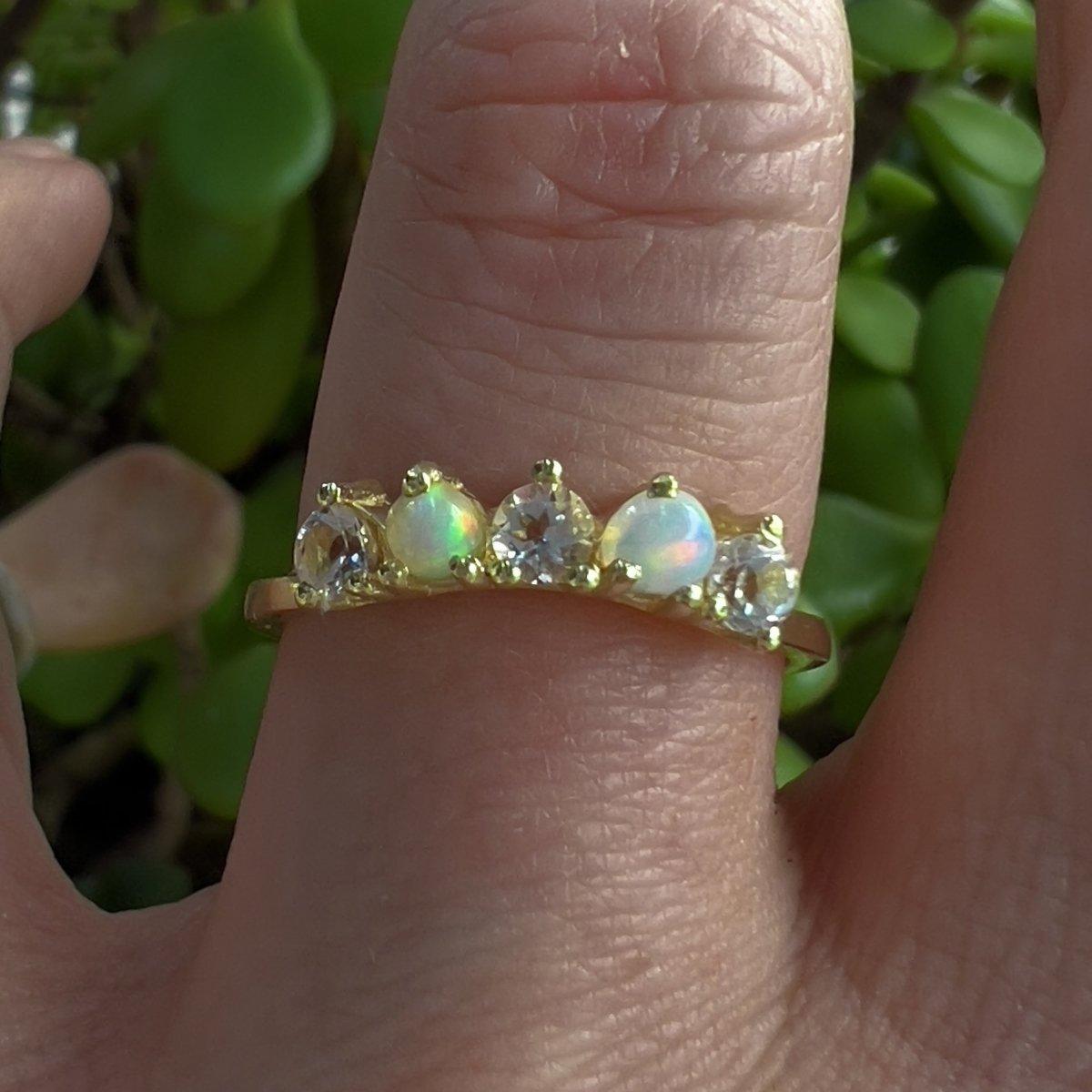 Genuine Opal and Topaz Ring - 14K Gold Vermeil Eternity Band for Women | Elegant Jewelry Gift for Anniversary, Engagement & Special Occasions | Perfect for Wedding, Party & Everyday Wear