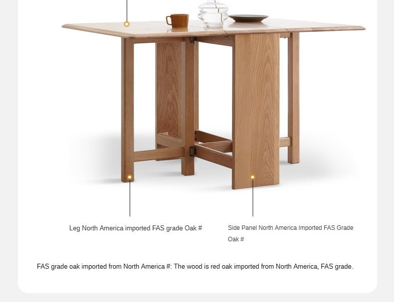 Solid Oak Folding Dining Table - Extendable Wooden Table for Small Spaces | Perfect for Apartments, Patios & Outdoor Entertaining
