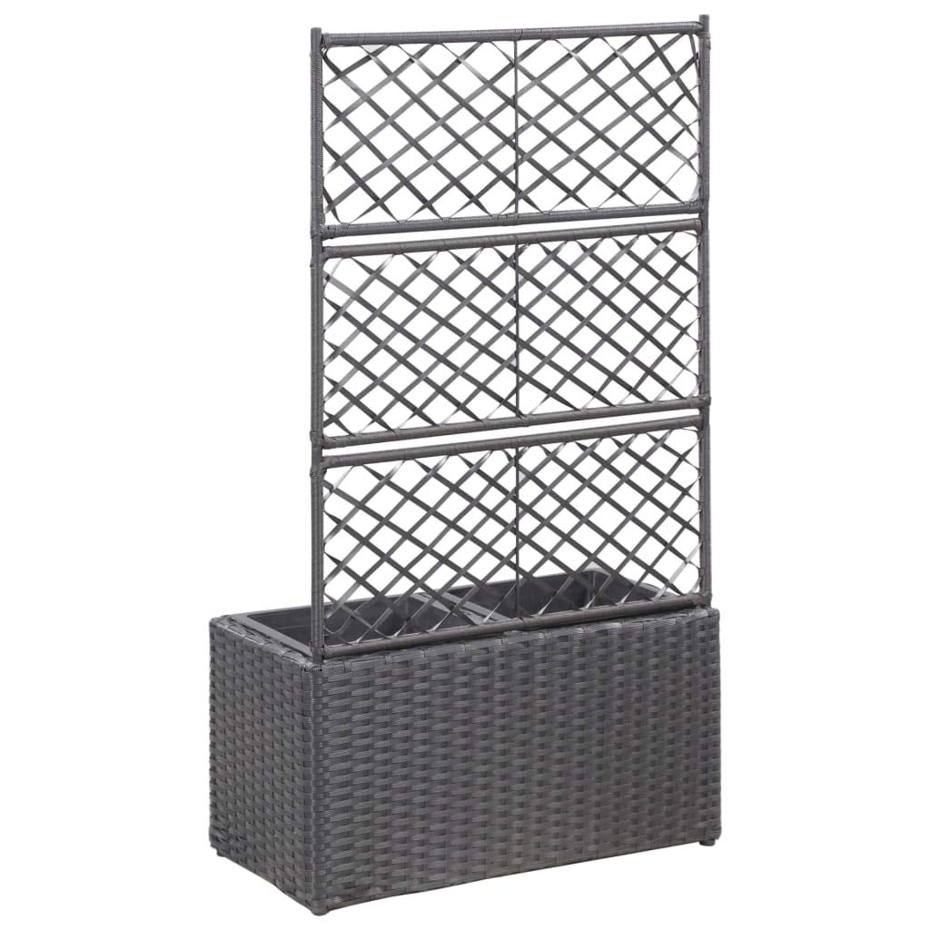 Black Poly Rattan Trellis Raised Garden Bed with 2 Pots - 22.8