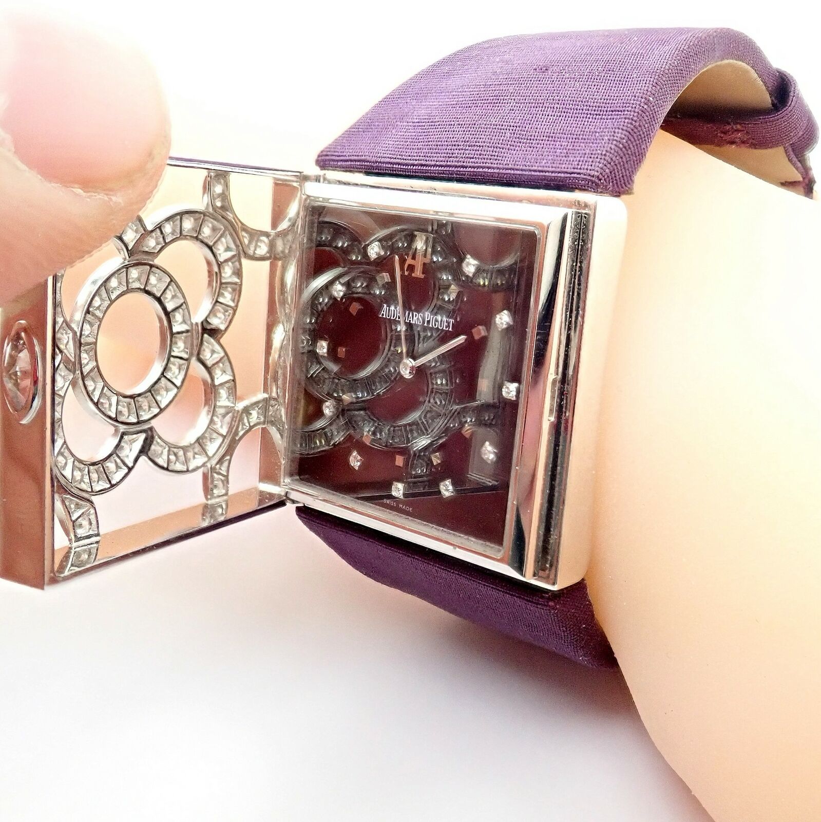 Authentic Audemars Piguet Danae 18k White Gold Diamond Ladies Watch - Luxury Swiss Timepiece for Women, Elegant Satin Strap, Perfect for Gifts & Special Occasions