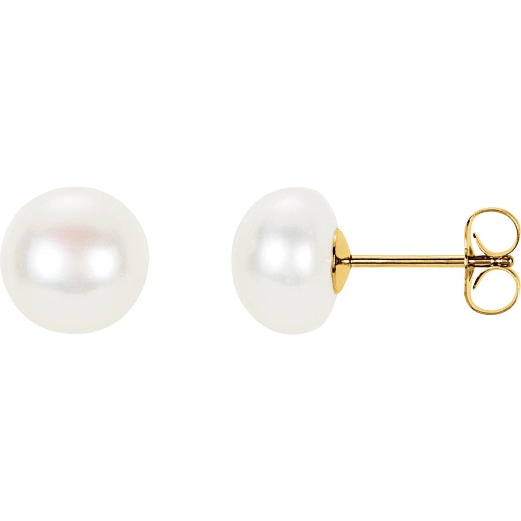 14K Yellow Gold Freshwater Cultured Pearl Earrings for Women - Elegant Jewelry Gift for Anniversary, Birthday & Special Occasions - Perfect for Weddings, Parties & Formal Events