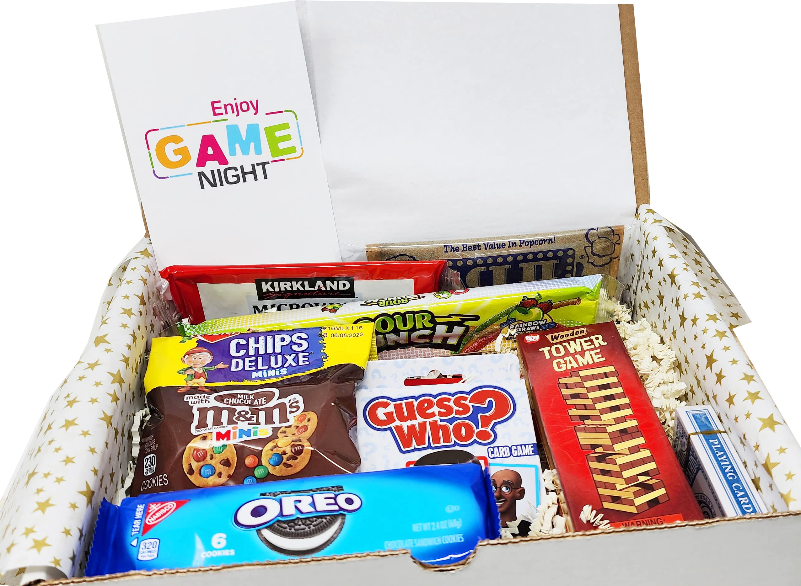 **Ultimate Game Night Gift Basket for Family, Kids, Teens & Adults - Playing Cards, Snacks & Candy Gift Box for Birthday, Movie Night & College Care Package - Perfect for Parties, Holidays & Family Gatherings**