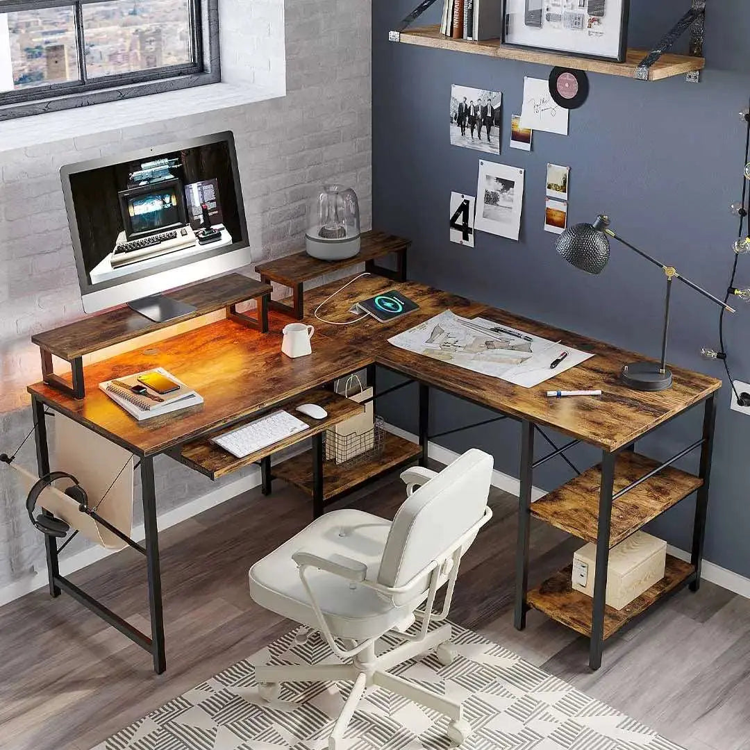 Bestier L-Shaped Computer Desk with Keyboard Tray - Ergonomic Home Office Desk for Gaming & Work - Perfect for Small Spaces & Corner Setups