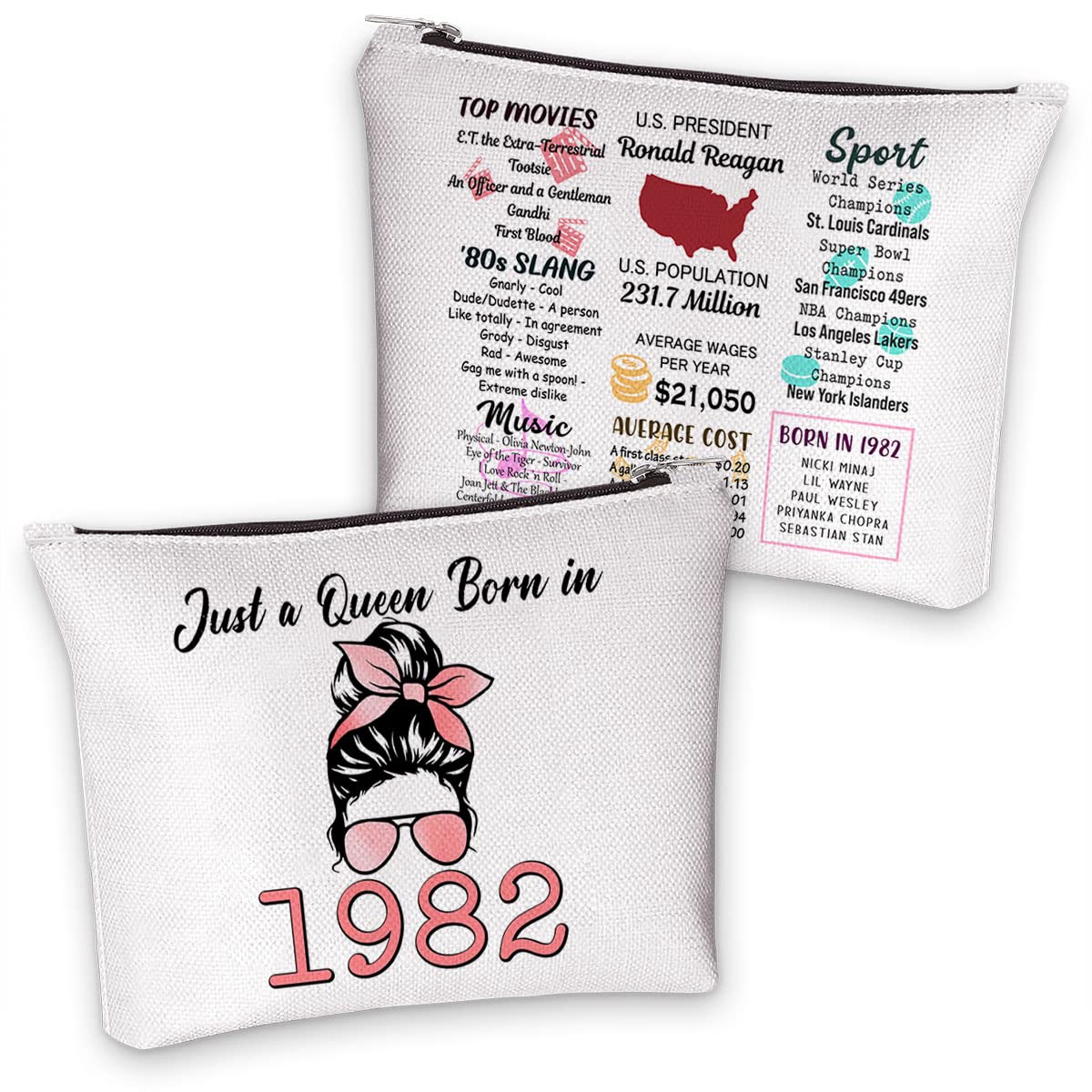 Vintage 1982 Cosmetic Bag - 40th Birthday Gift for Women Born in 1982, Retro Makeup Pouch for Queen's Birthday Celebration | Perfect for Travel, Daily Use & Special Occasions