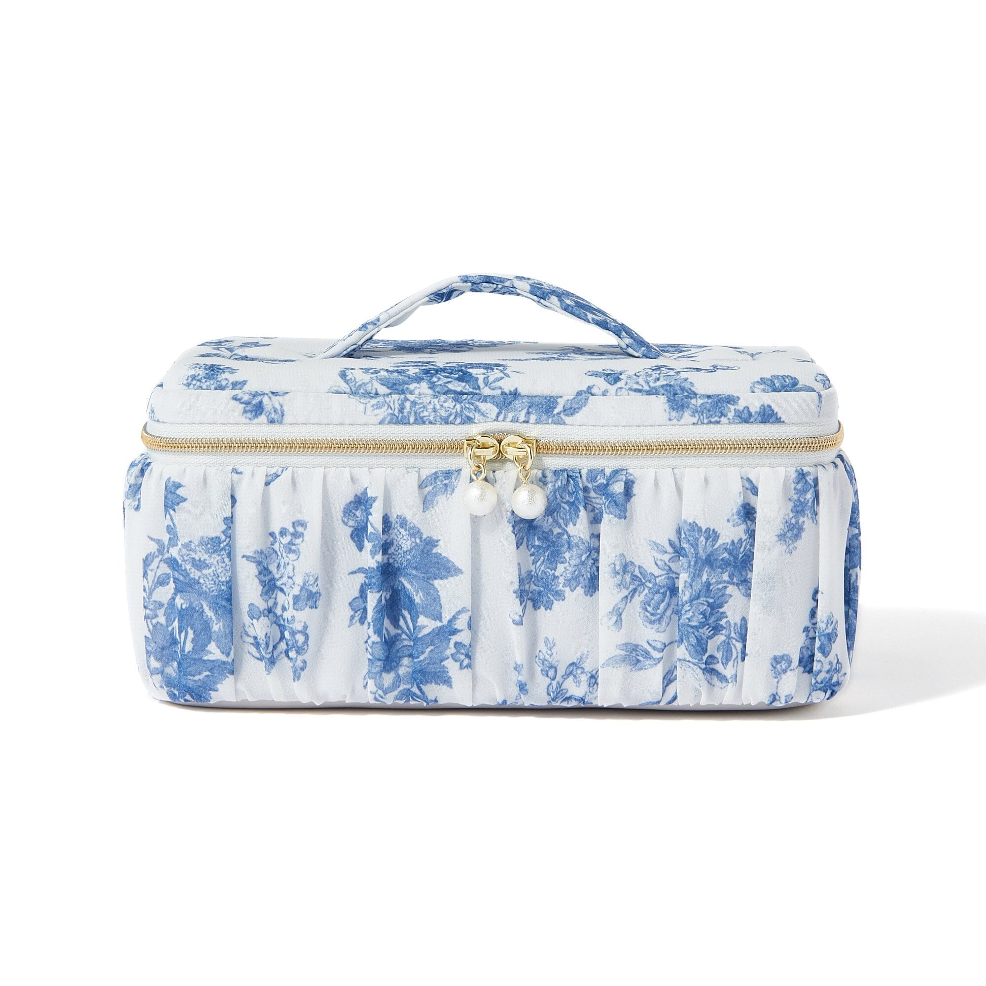 Classic Floral Vanity Pouch - Small Navy Blue Makeup Bag for Women | Perfect for Travel, Bridal Shower & Everyday Use