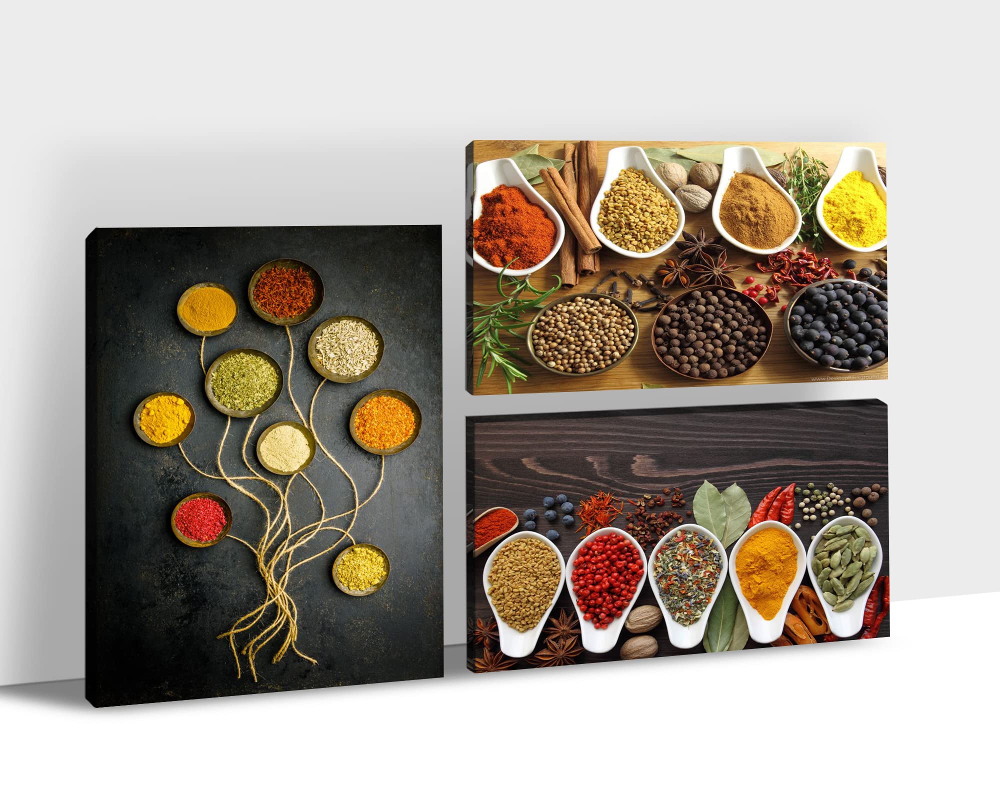 TIMUBA 3-Piece Kitchen Canvas Wall Art Set - Modern Spoon & Spice Themed Paintings for Dining Room & Home Decor (20x30 Inch) - Perfect for Farmhouse, Apartment & Restaurant Wall Decoration