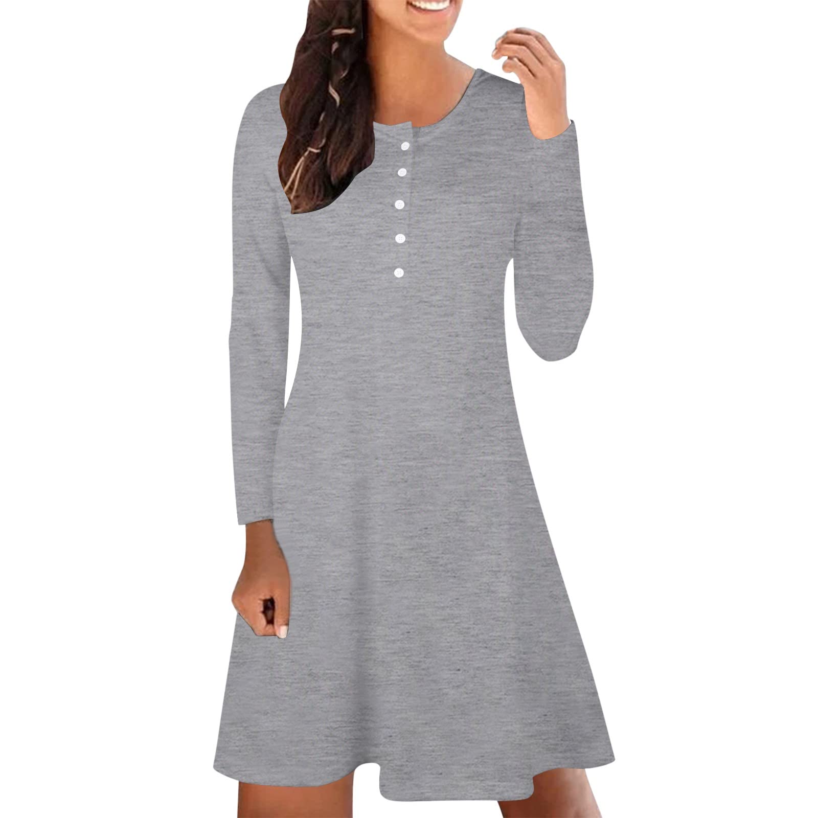 Women's Slim Fit Long Sleeve Crew Neck Casual Dress - Elegant Solid Color Bodycon Dress for Office, Date Night & Party Wear