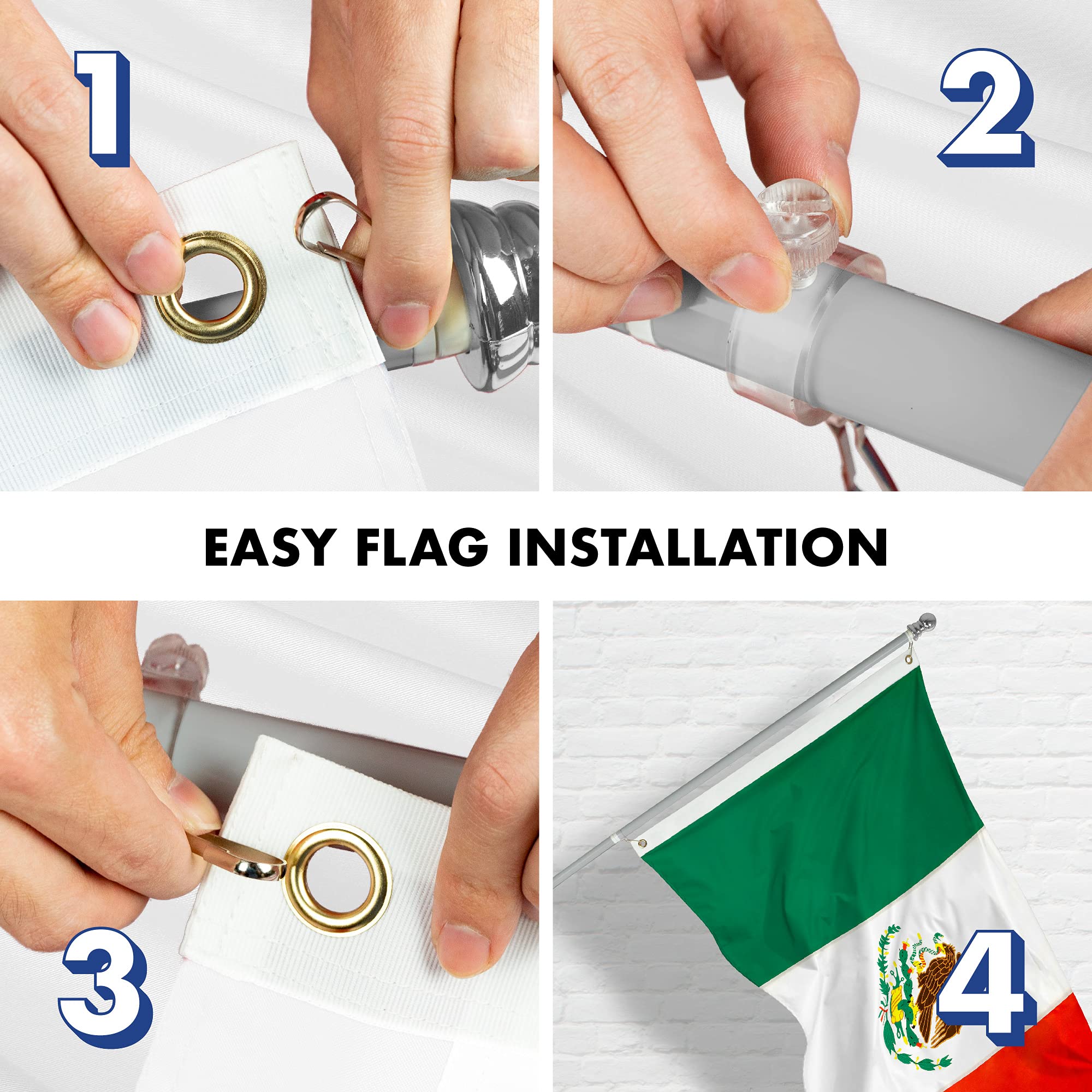 5FT Spinning Flagpole with 2x3FT Mexico Flag - Silver Aluminum Pole, Double Sided Brass Grommets, Embroidered Design | Perfect for Home, Garden, and Patriotic Decorations