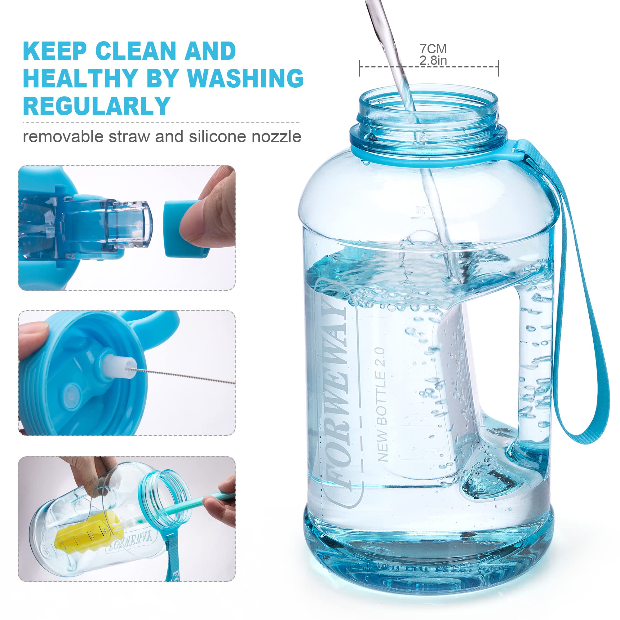 **2.2L (74oz) Large Leakproof Sports Water Bottle with Straw & Handle - BPA Free Half Gallon Jug for Camping, Hiking, Gym & Outdoor Activities (Blue)**