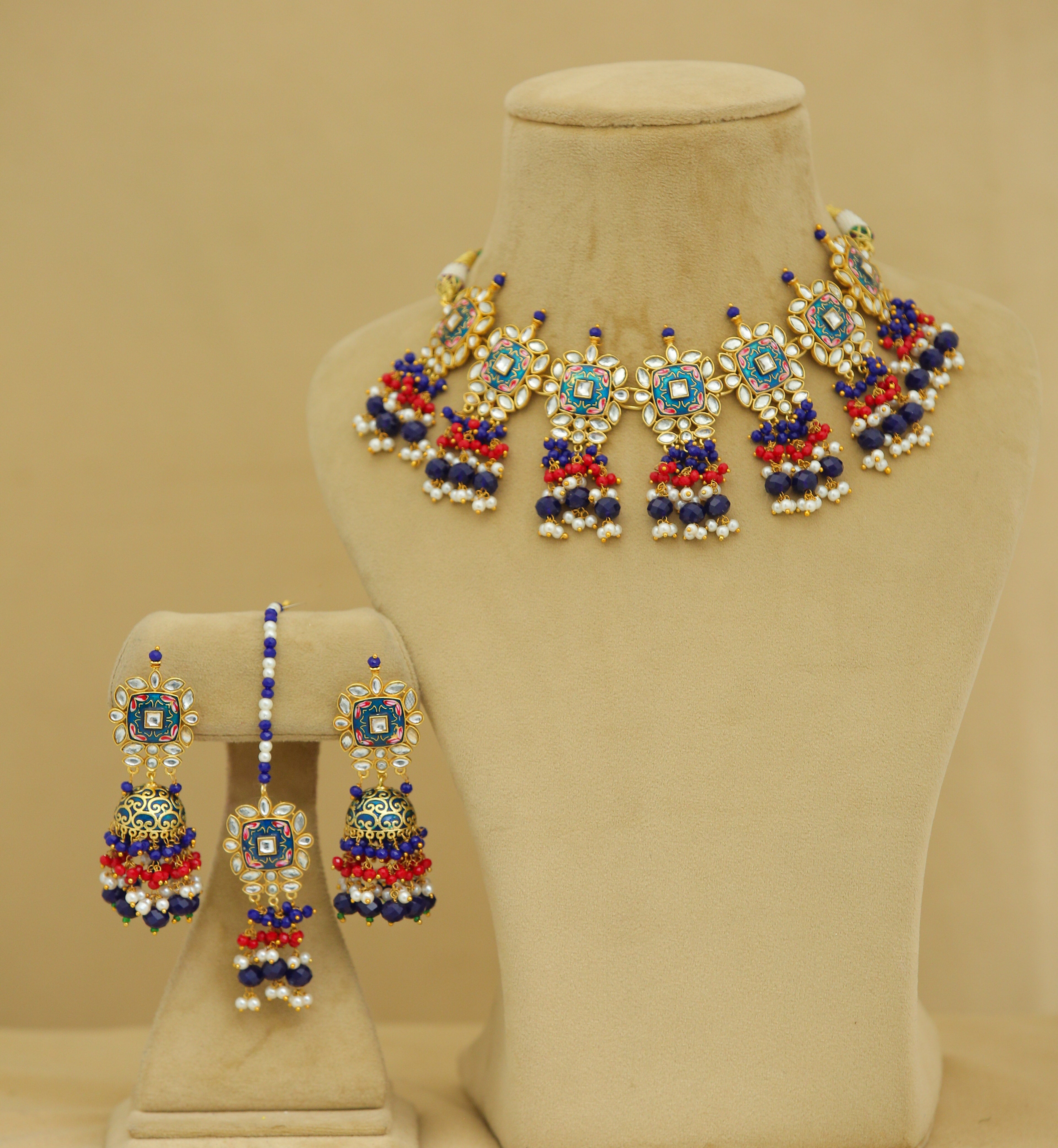 Alia Meenakari Full Set Jewelry - Exquisite Handcrafted Indian Bridal Necklace Set with Earrings - Perfect for Weddings, Festivals & Special Occasions