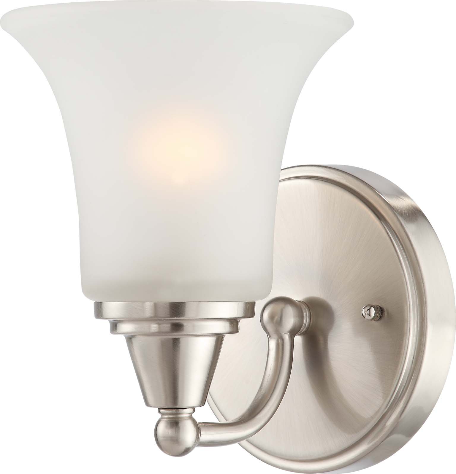 Nuvo Lighting 60/4141 Single Light Bathroom Vanity Fixture with Frosted Glass Shade, Brushed Nickel Finish, Damp Rated for Bathroom & Powder Room - Perfect for Modern Home Decor and Spa-Like Ambiance