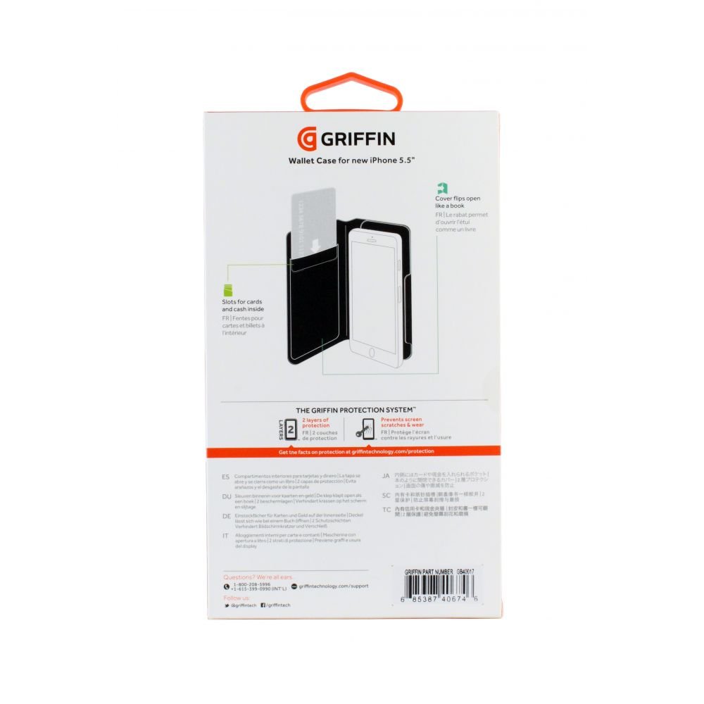 Premium Griffin Wallet Case for Apple iPhone 6 Plus - Slim Protective Cover with Card Slots (Black) | Perfect for Everyday Use, Travel & Business