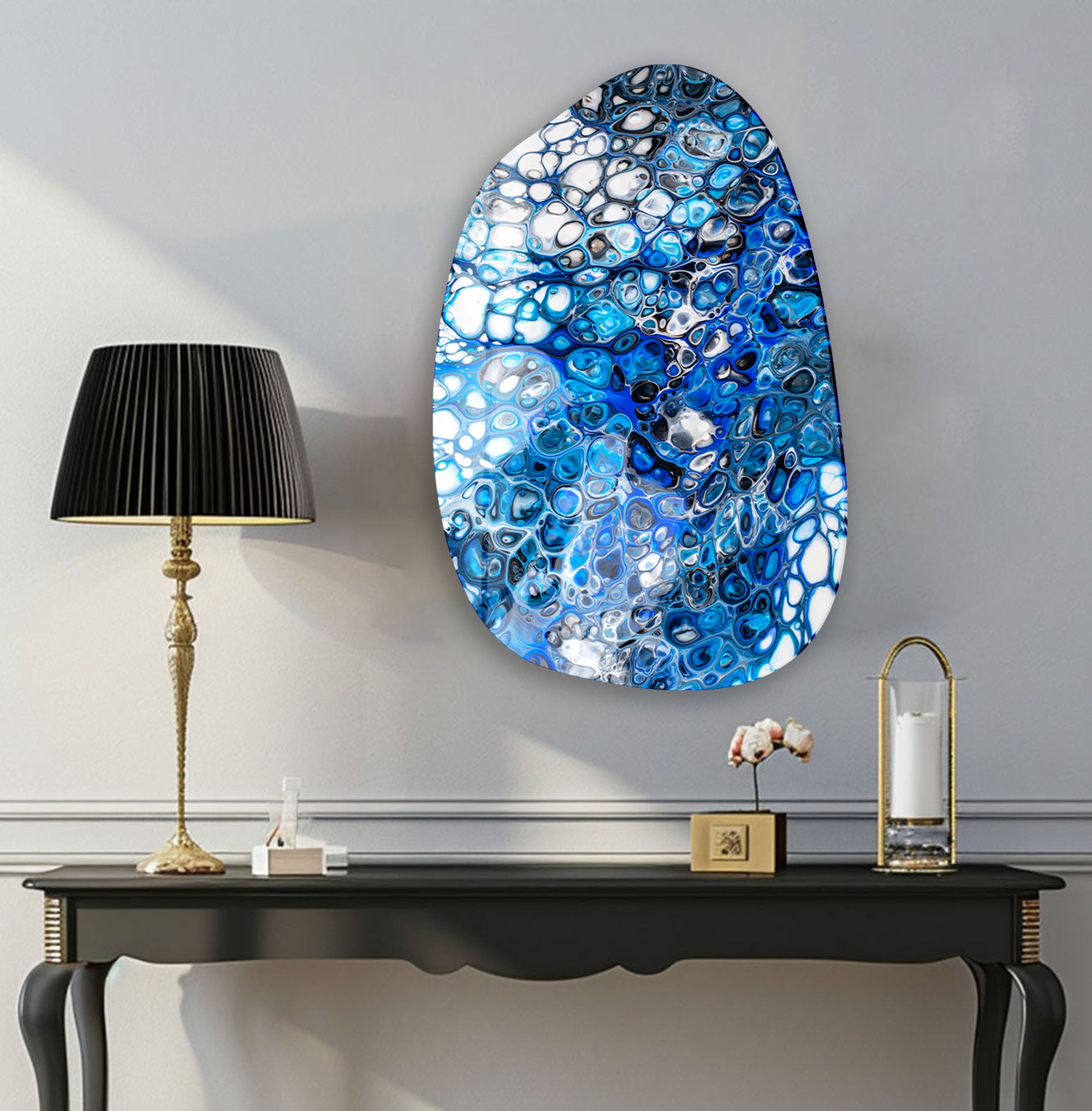 Blue Abstract Glass Wall Art - Modern Home Decor for Living Room, Bedroom & Office - Handmade Aesthetic Glass Artwork