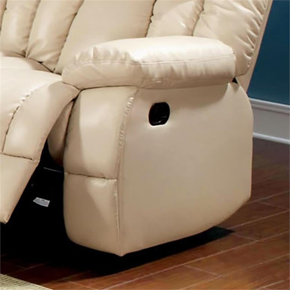 Frey Transitional Faux Leather Reclining Sofa in Ivory - Modern Living Room Furniture for Comfortable Relaxation | Perfect for Home Theater & Family Gatherings
