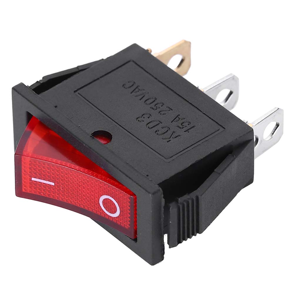 FTVOGUE 10-Pack 3-Pin Rocker Switch ON/OFF with Red LED - 2-Position Toggle Switch for Car, Boat, RV & Household Appliances | KCD3 Series Electronic Components | Perfect for Automotive Dashboards, Marine Control Panels & DIY Electronics Projects