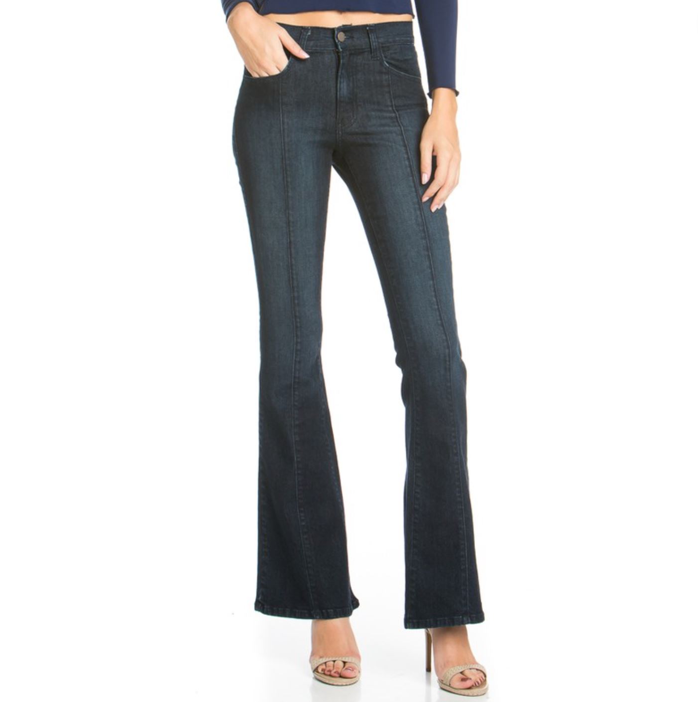 Rumor Has It High Waist Front Seam Flared Denim Jeans for Women - Vintage 70s Style Stretch Denim Pants (Final Sale) | Perfect for Casual Outfits, Date Nights & Music Festivals