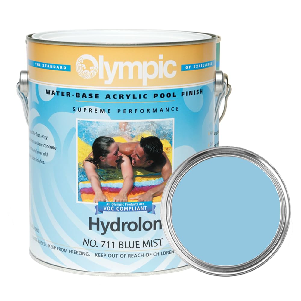 Olympic Pool Paint - Hydrolon Blue Mist 1 Gallon - Water-Based Acrylic Emulsion Swimming Pool Coating - Low Sheen Satin Finish for Plaster or Concrete Pools - Ideal for Residential & Commercial Pool Renovations