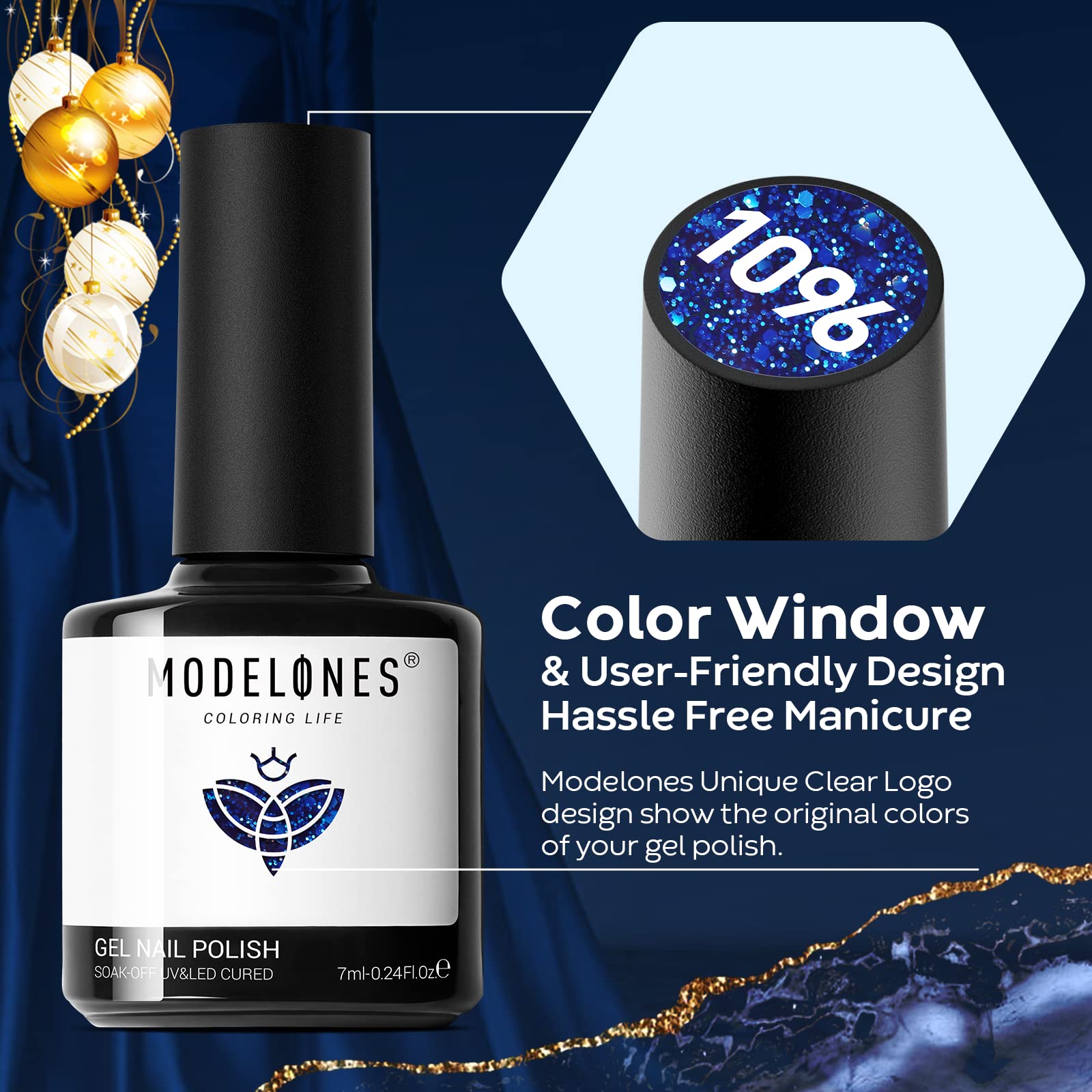 Modelones 6-Piece Blue Gel Nail Polish Set - Dark Blue, Glitter & Color Changing Soak Off Gel Polish Kit for LED/UV Lamp | DIY Manicure, Home Salon & Holiday Gifts for Women & Girls | Perfect for Parties, Weddings & Special Occasions