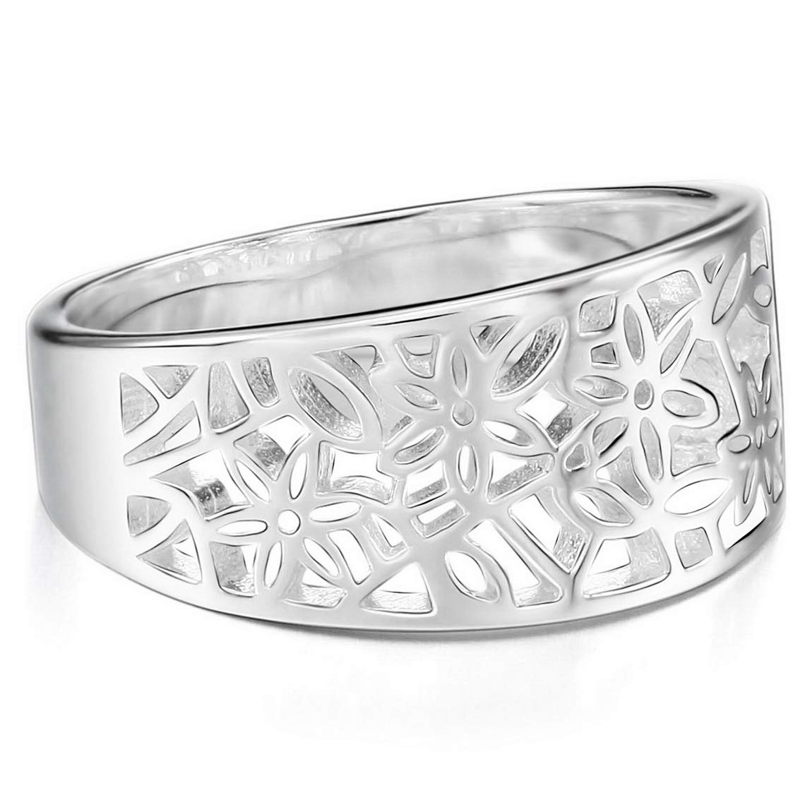 925 Sterling Silver Floral Leaf Filigree Ring for Women - Elegant Flower Pattern Jewelry for Engagement, Wedding, Promise, Mothers Day, Valentines Gift - Size 4-12 - Perfect for Romantic Occasions & Special Celebrations