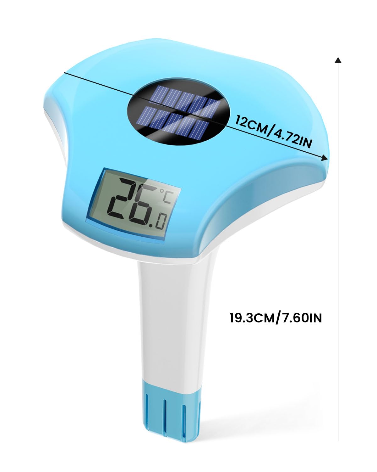 BALDR Digital Pool Thermometer Floating - Easy Read Solar Thermometer with Large Display, IPX8 Waterproof, ±1.8℉ Accuracy for Hot Tubs, Cold Plunge Pools, Swimming Pools, Spas & Backyard Water Features (Blue)
