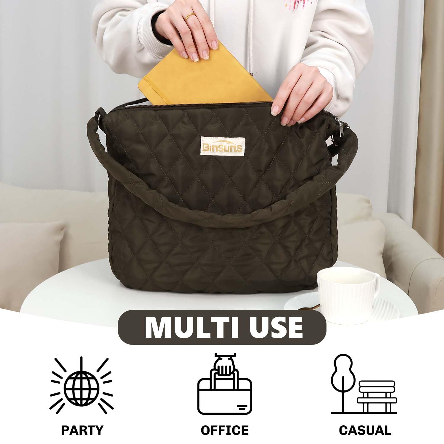 Women's Lightweight Quilted Puffer Shoulder Bag - Large Padded Tote & Crossbody Hobo Purse for Work, Travel & Everyday Use