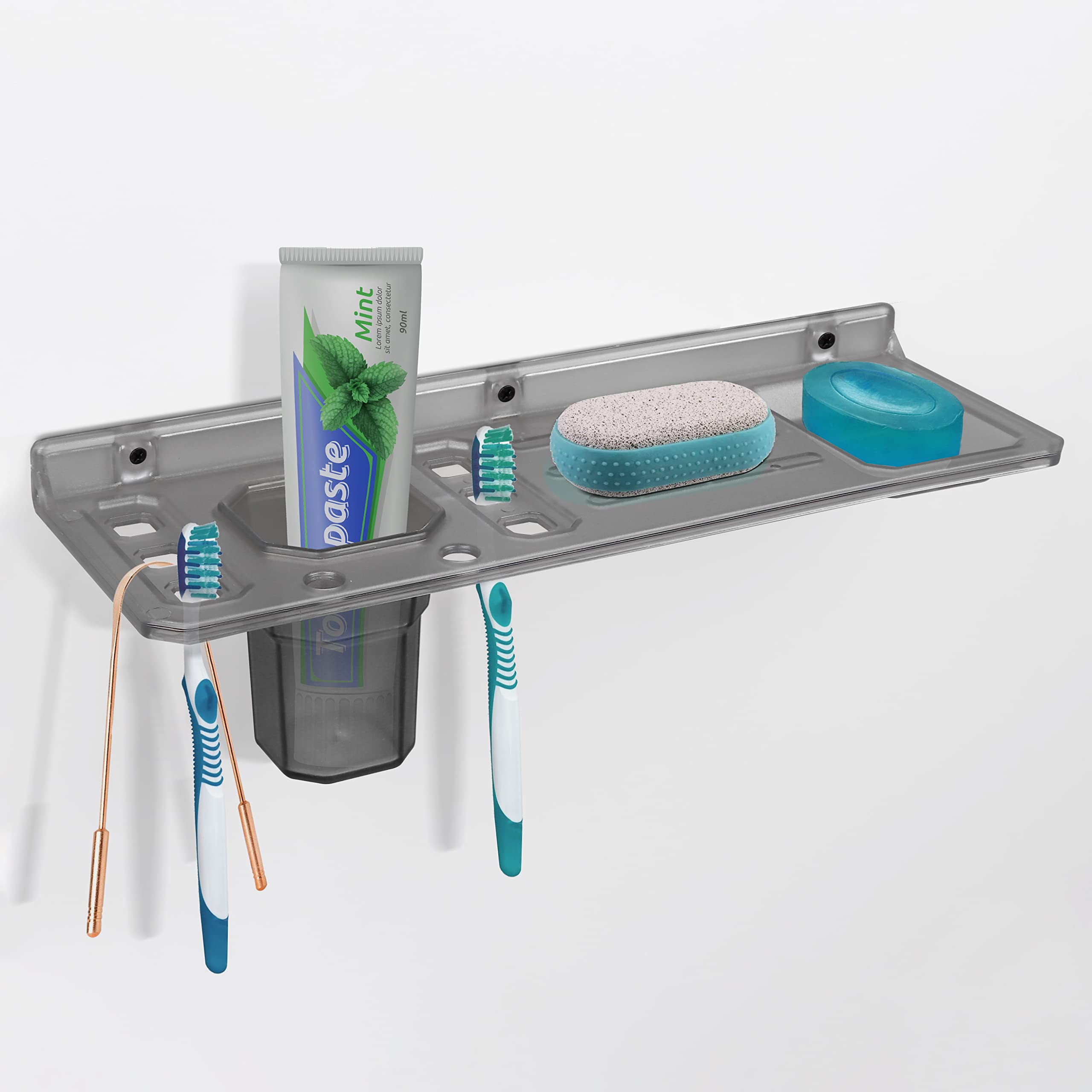 Durable ABS Plastic Soap Dish with Tumbler Holder & Brush Stand - Unbreakable Bathroom Organizer for Shower, Sink, and Countertop (Transparent)