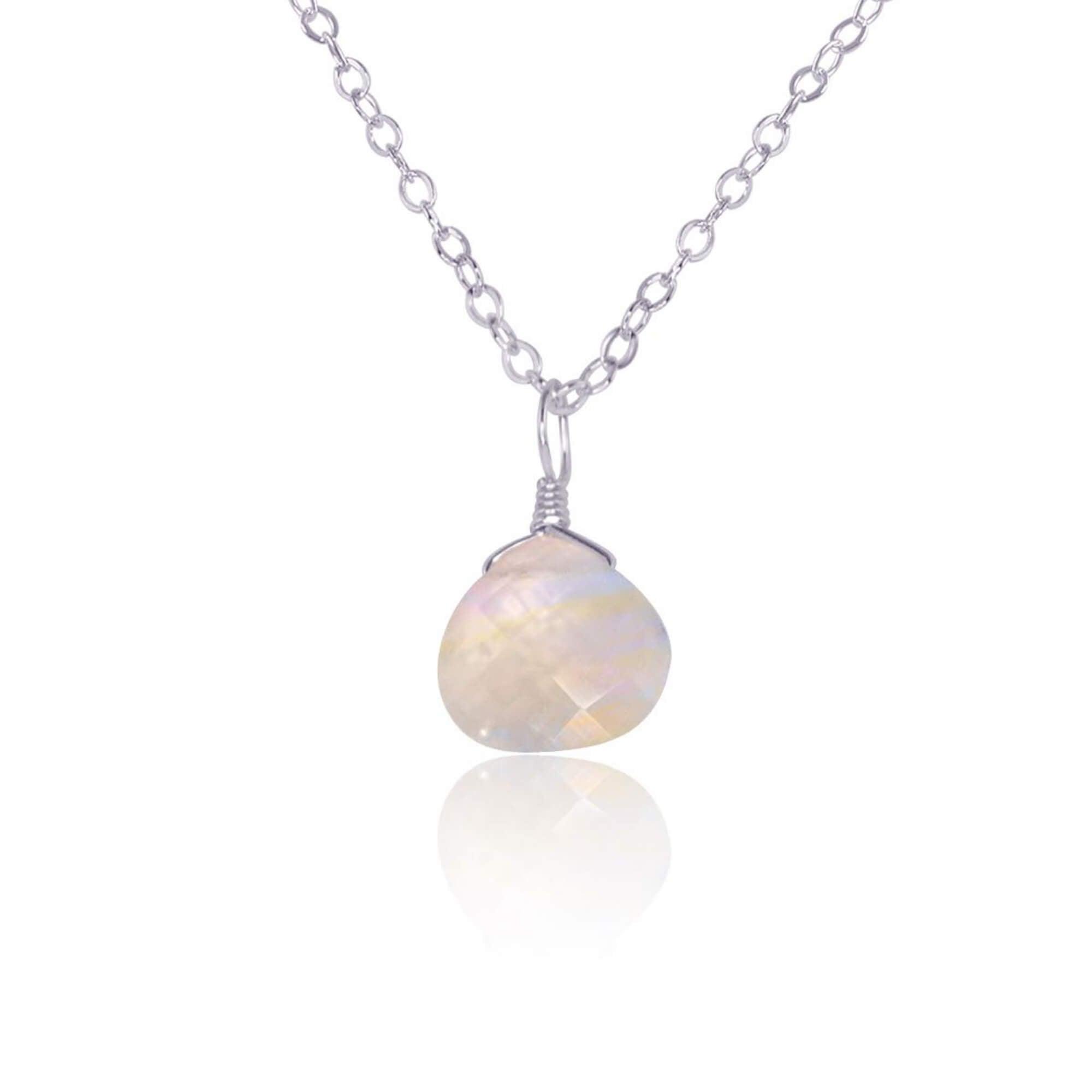 Rainbow Moonstone Teardrop Pendant Necklace - Healing Crystal Jewelry for Women - Perfect for Meditation, Yoga & Spiritual Gifts