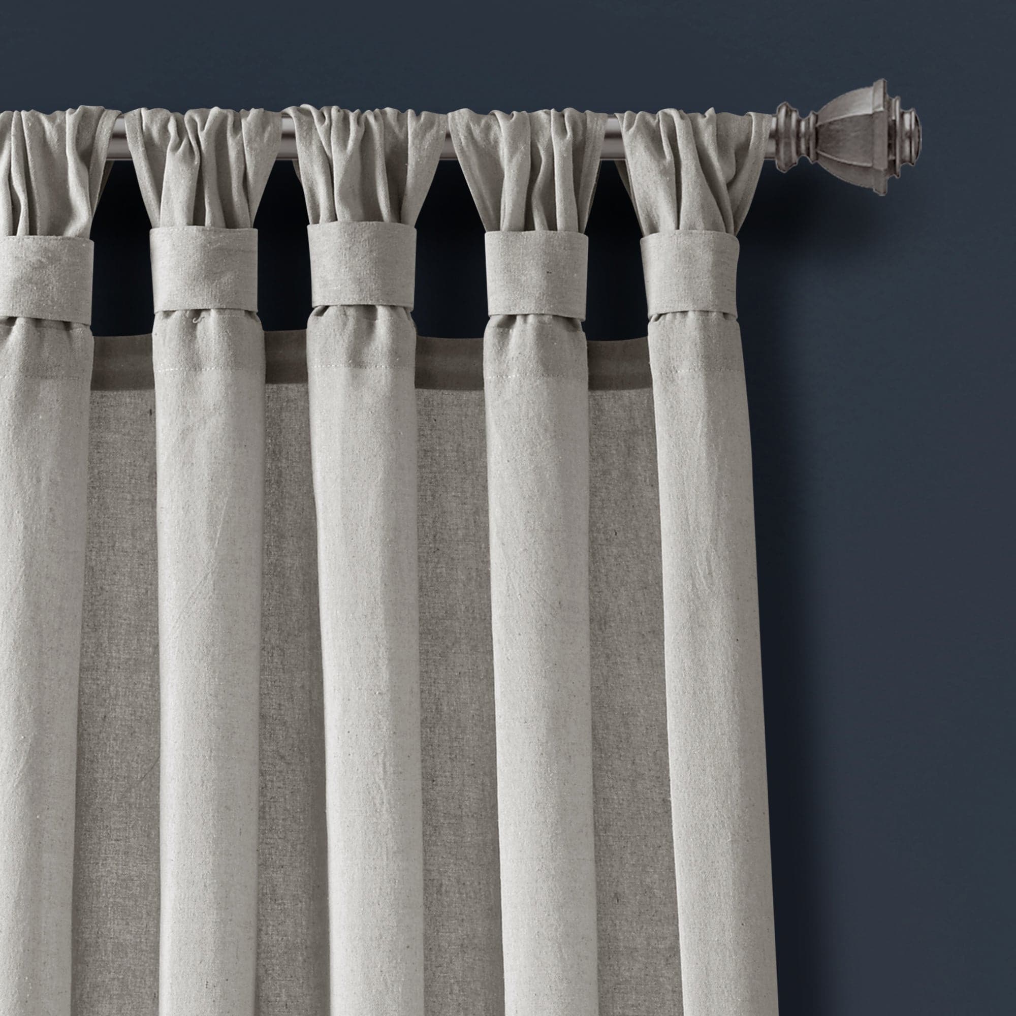 Burlap Knotted Tab Top Window Curtain Panel Set - Natural Linen Textured Room Darkening Drapes for Living Room, Bedroom & Farmhouse Decor