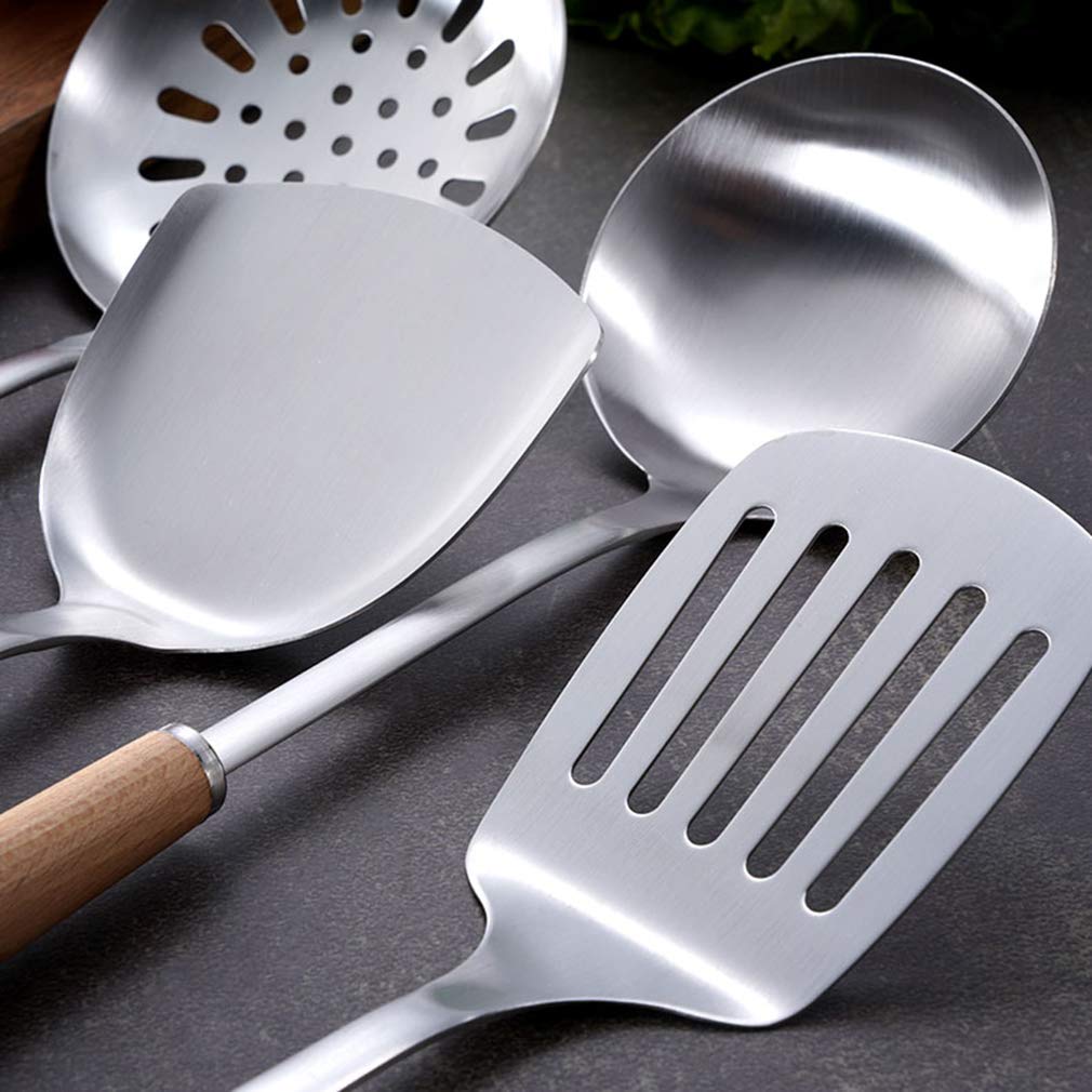 Premium Stainless Steel Kitchen Utensil Set - Non-Stick & Heat Resistant Cookware with Wooden Handle - 15-Piece Cooking Gadgets Tools Set - Perfect Gift for Home Chefs & Cooking Enthusiasts - Ideal for Baking, Frying, Sauteing & Everyday Meal Preparation
