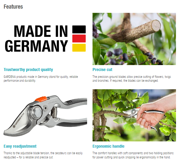 Premium Gardena B+/L Pruning Shears - Professional Garden Scissors for Trimming, Cutting & Pruning Plants, Flowers & Shrubs - Ideal for Gardening, Landscaping & Outdoor Use