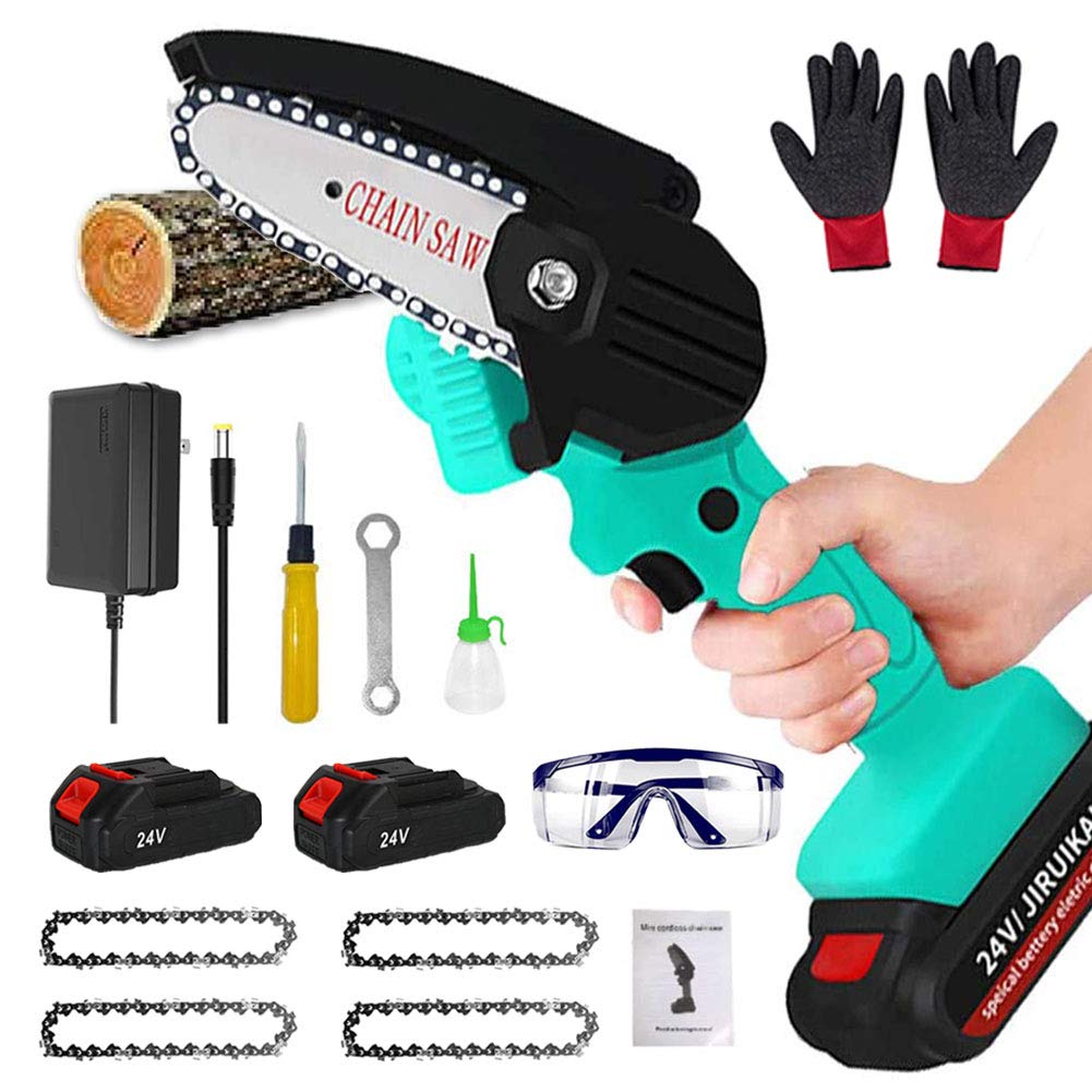 **4-Inch Mini Chainsaw Cordless - 24V Electric Handheld Chainsaw, 0.7kg Lightweight with Anti-Splash Board & Pruning Shears - Perfect for Garden Tree Branch & Wood Cutting (Blue)**    *(Ideal for DIY Home Projects, Landscaping, Firewood Prep, and Outdoor Camping Use)*