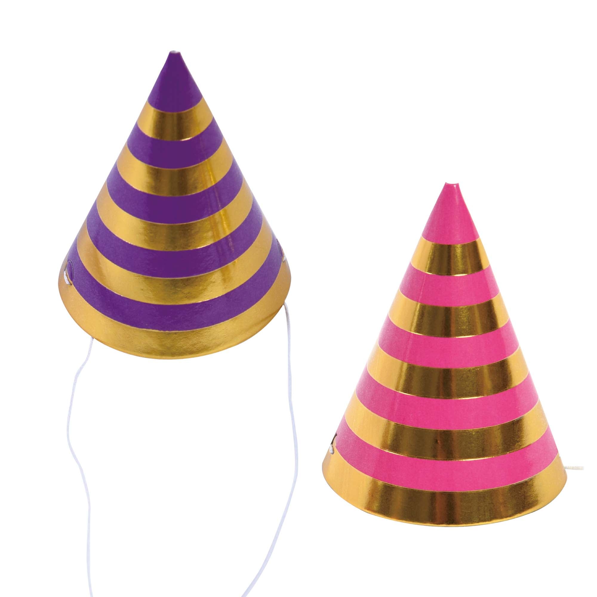 8-Pack 3 Bright Stripe Mini Hats with Hot Stamp - Perfect for Birthday Parties, Baby Showers, and Themed Events