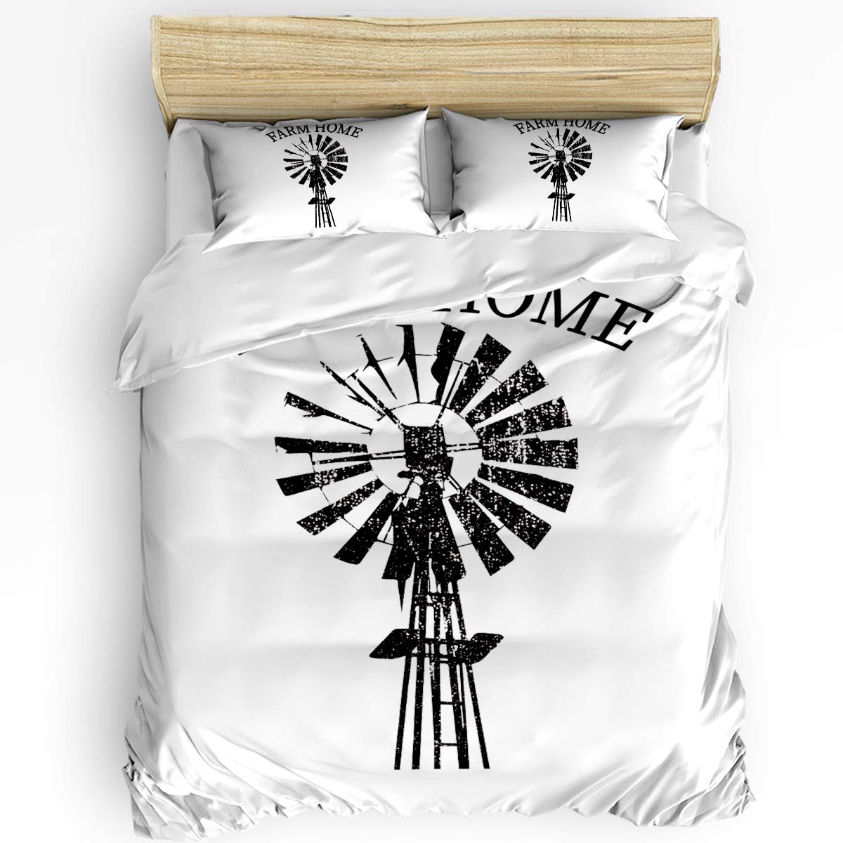 Farmhouse Style Full Size Bedding Set - Sawyer Mill Charcoal Windmill Duvet Cover with Zipper Closure & Corner Ties | Machine Washable All-Season Comforter Set for Cozy Bedroom Decor