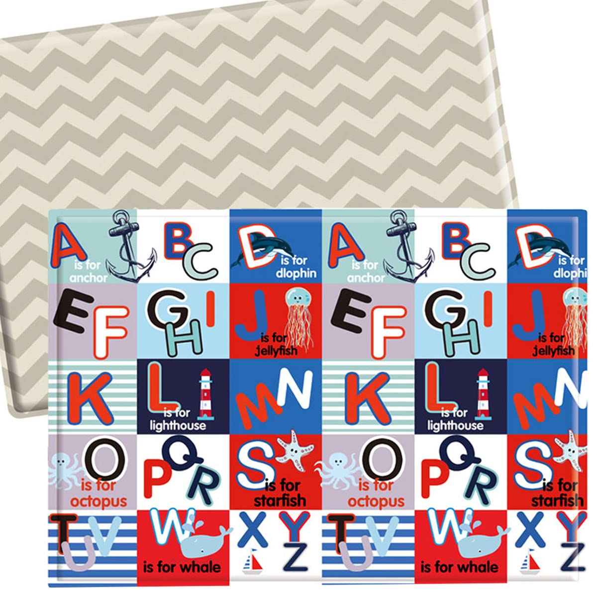 Napfox Baby Play Mat - Reversible Non-Toxic Waterproof Foam Floor Mat for Kids (6.56ft x 4.27ft) with Alphabet Design - Perfect for Nursery, Playroom & Toddler Learning Activities