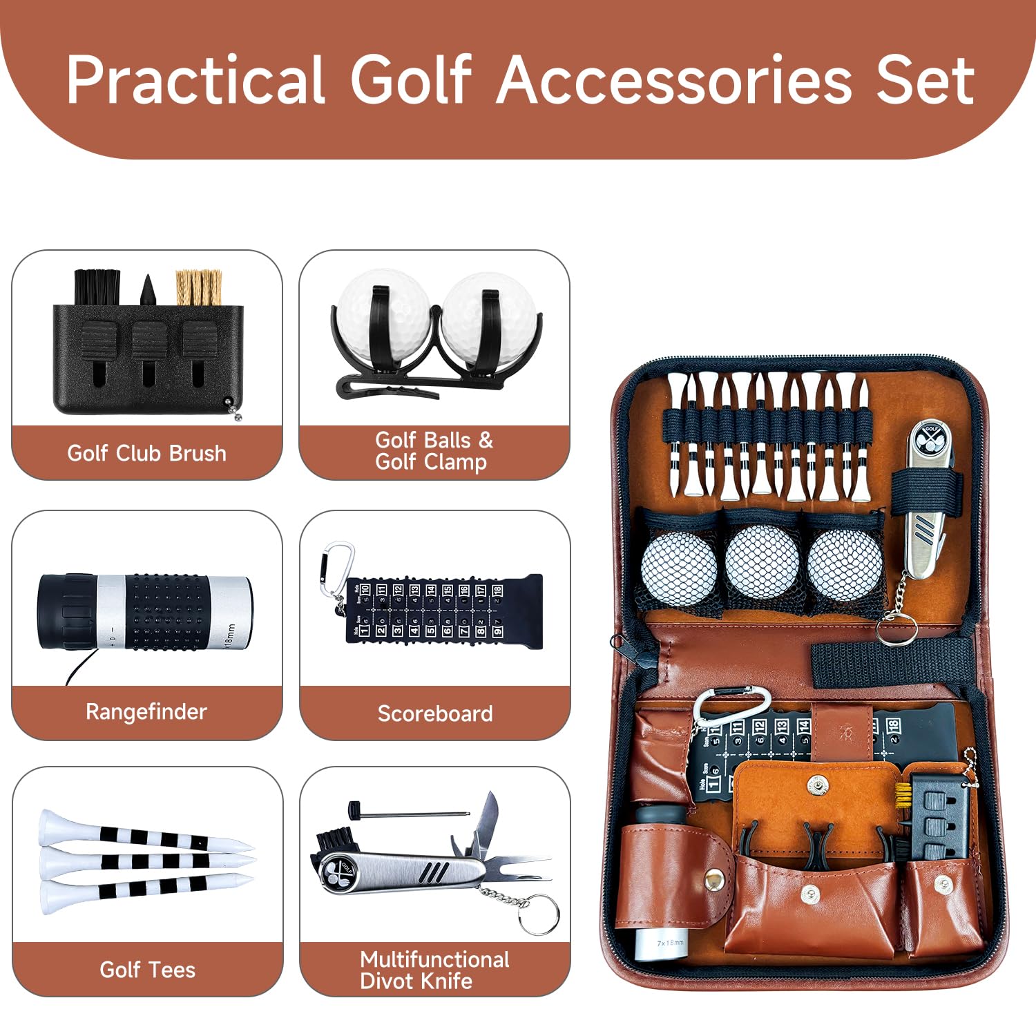 Premium Golf Gift Set for Men & Women - Complete Golfing Accessories with 3 Balls, Bag Case, Rangefinder, Tees, Brush & More | Ideal for Dad, Beginners & Golf Enthusiasts | Perfect Birthday, Father's Day & Retirement Gift for Golf Lovers
