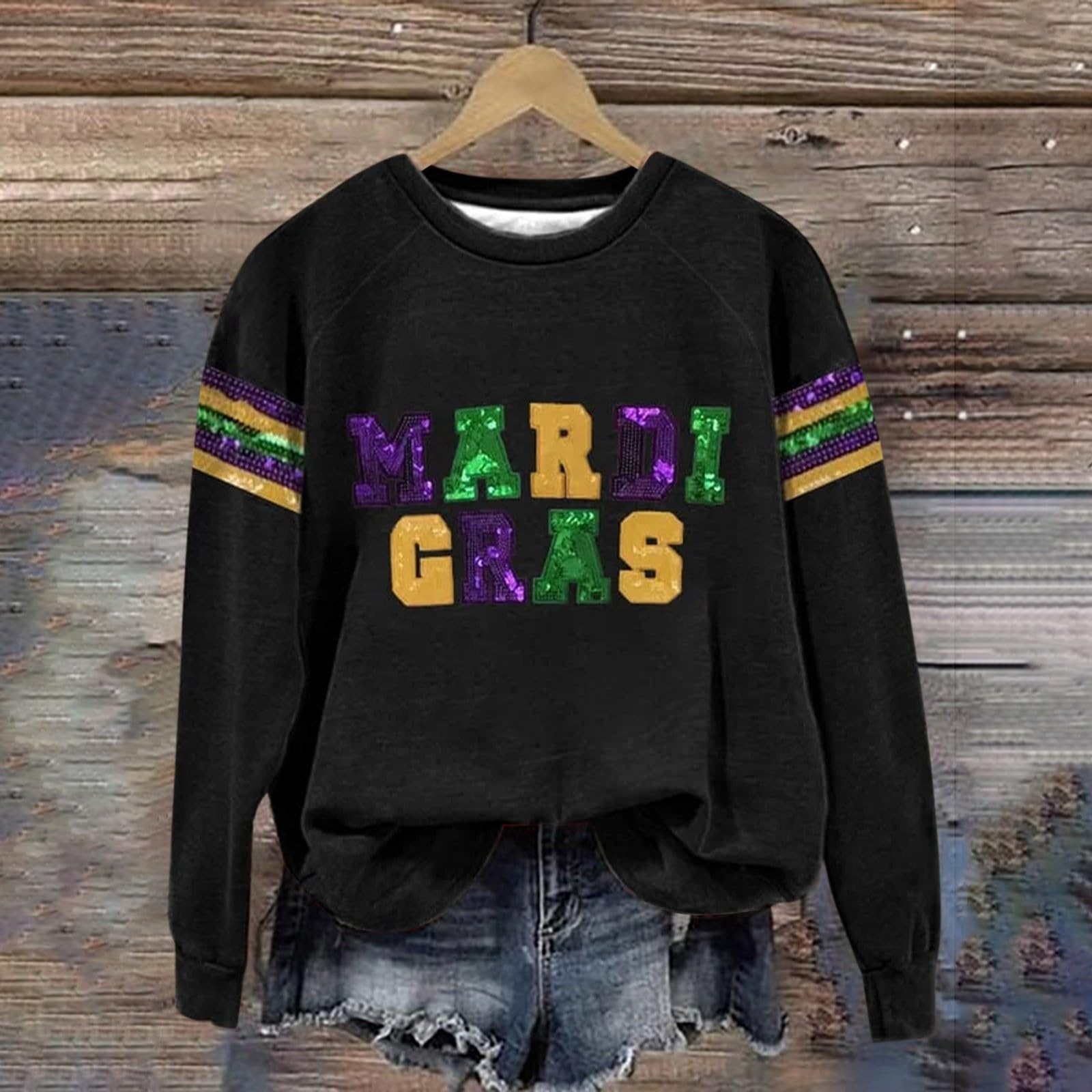 Sexy Mardi Gras Outfit for Women - Carnival Print Crew Neck Long Sleeve Spring Party Top 2025 | Perfect for Mardi Gras Celebrations, Costume Parties & Night Out Events