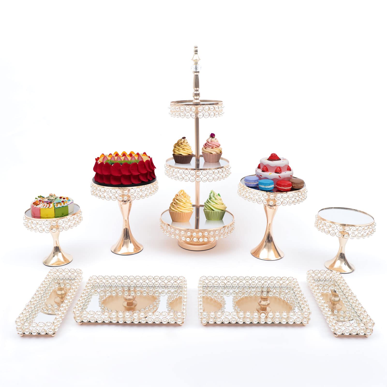 9 Pack Gold Metal Cake Stand Cupcake Holder Set - Creative Dessert Display Serving Platter for Birthday, Wedding & Party Decoration - Perfect for Buffet Tables, Dessert Bars & Special Events