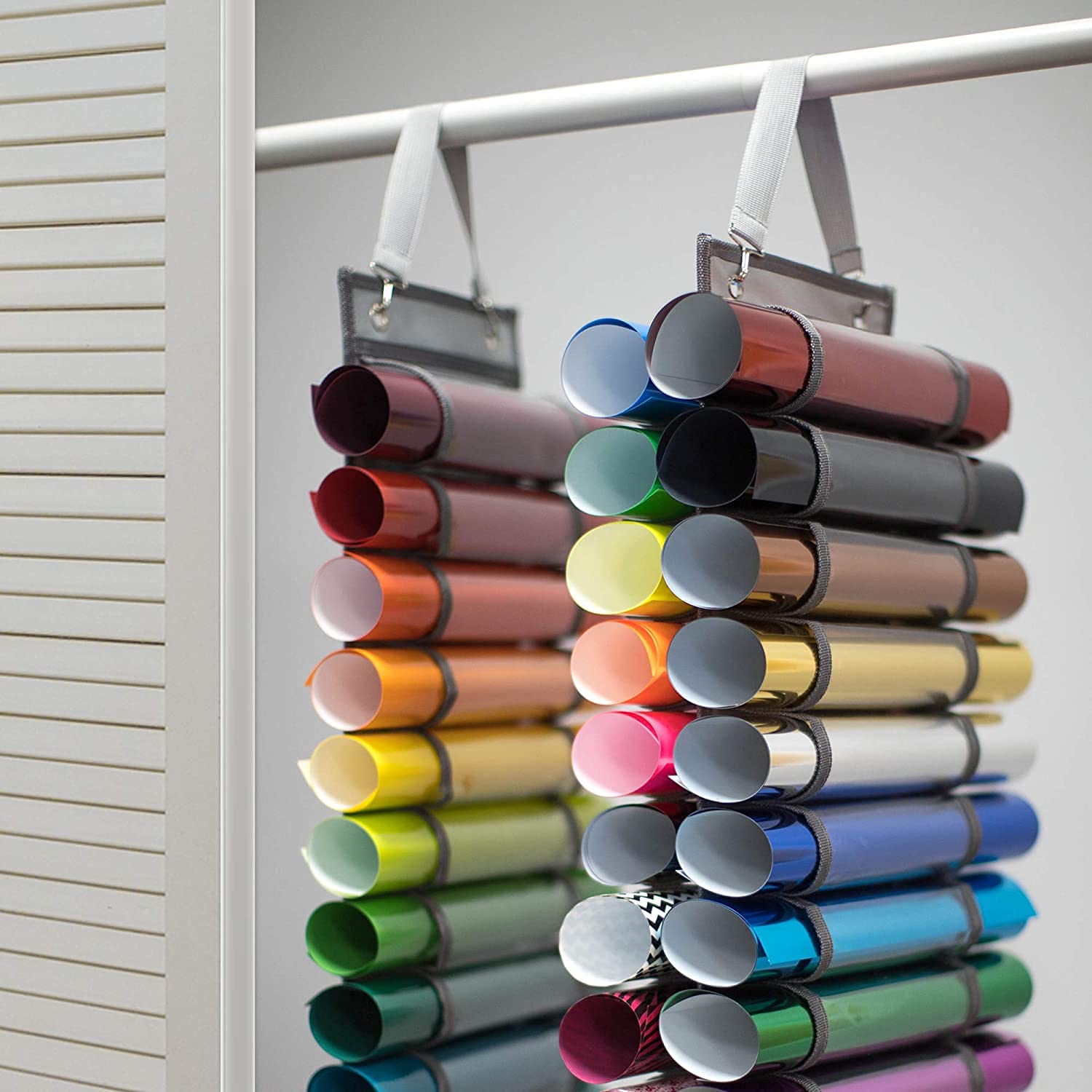 24-Compartment Vinyl Roll Holder Wall Mount & Over Door Storage Rack - Craft Organizer for Vinyl Rolls, Wall Art Supplies & DIY Projects | Perfect for Craft Rooms, Home Studios & Scrapbooking Spaces