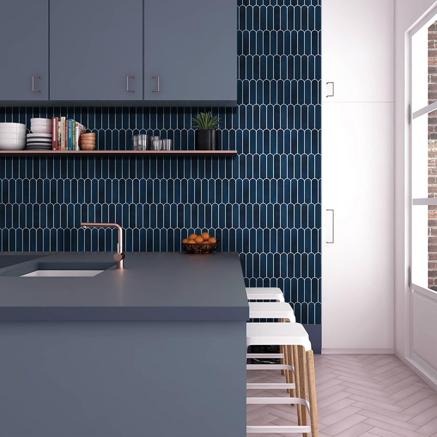 Commomy 3D Navy Blue Peel and Stick Backsplash Tile - 10 Pack (11.8