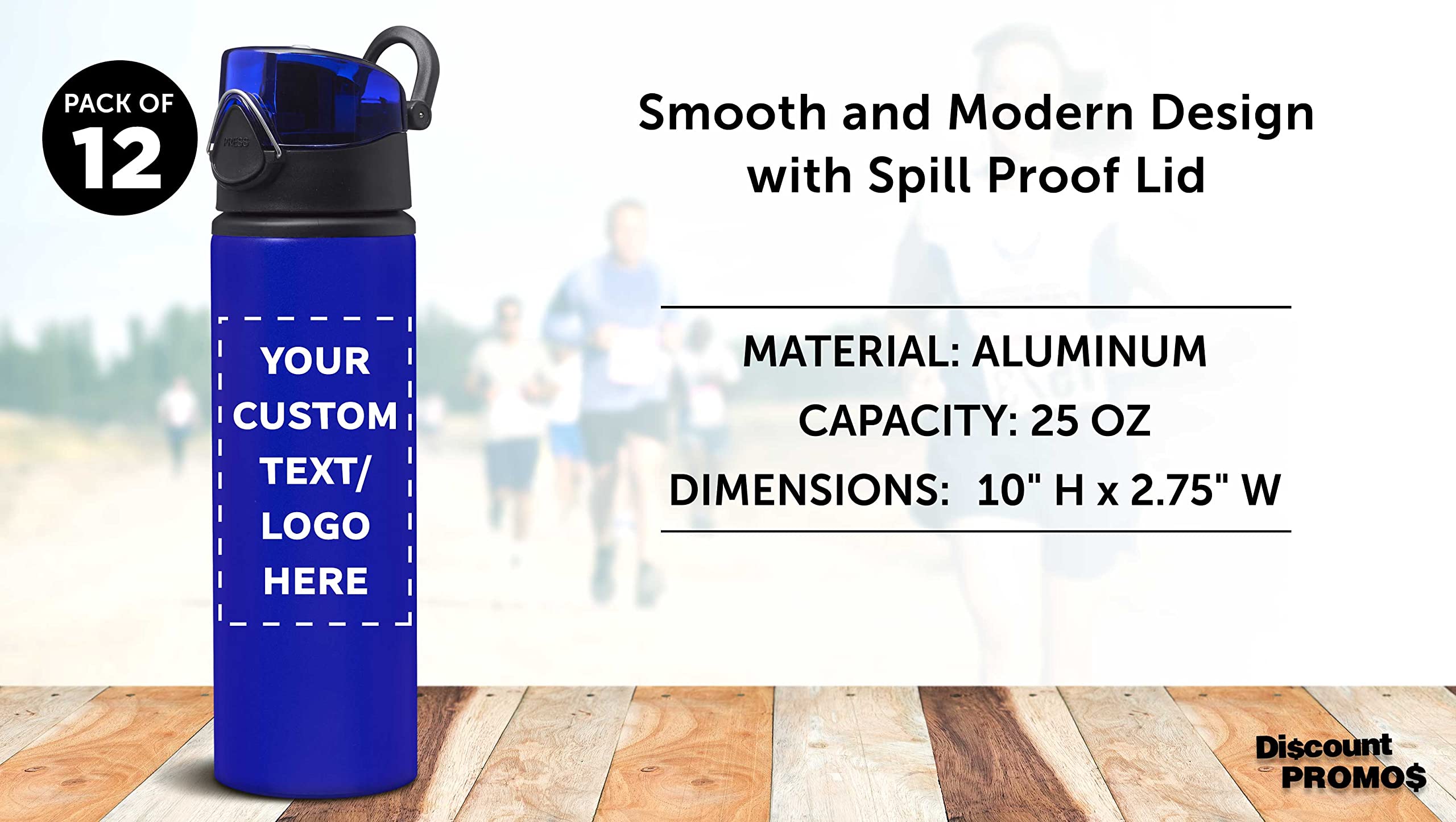 Custom 25 oz Aluminum Water Bottles with Carabiner Clip - Bulk Set of 12 Personalized Refillable Sport Bottles - Ideal for Gym, Hiking, Cycling & School - Blue - Perfect for Outdoor Adventures, Team Events & Corporate Gifts